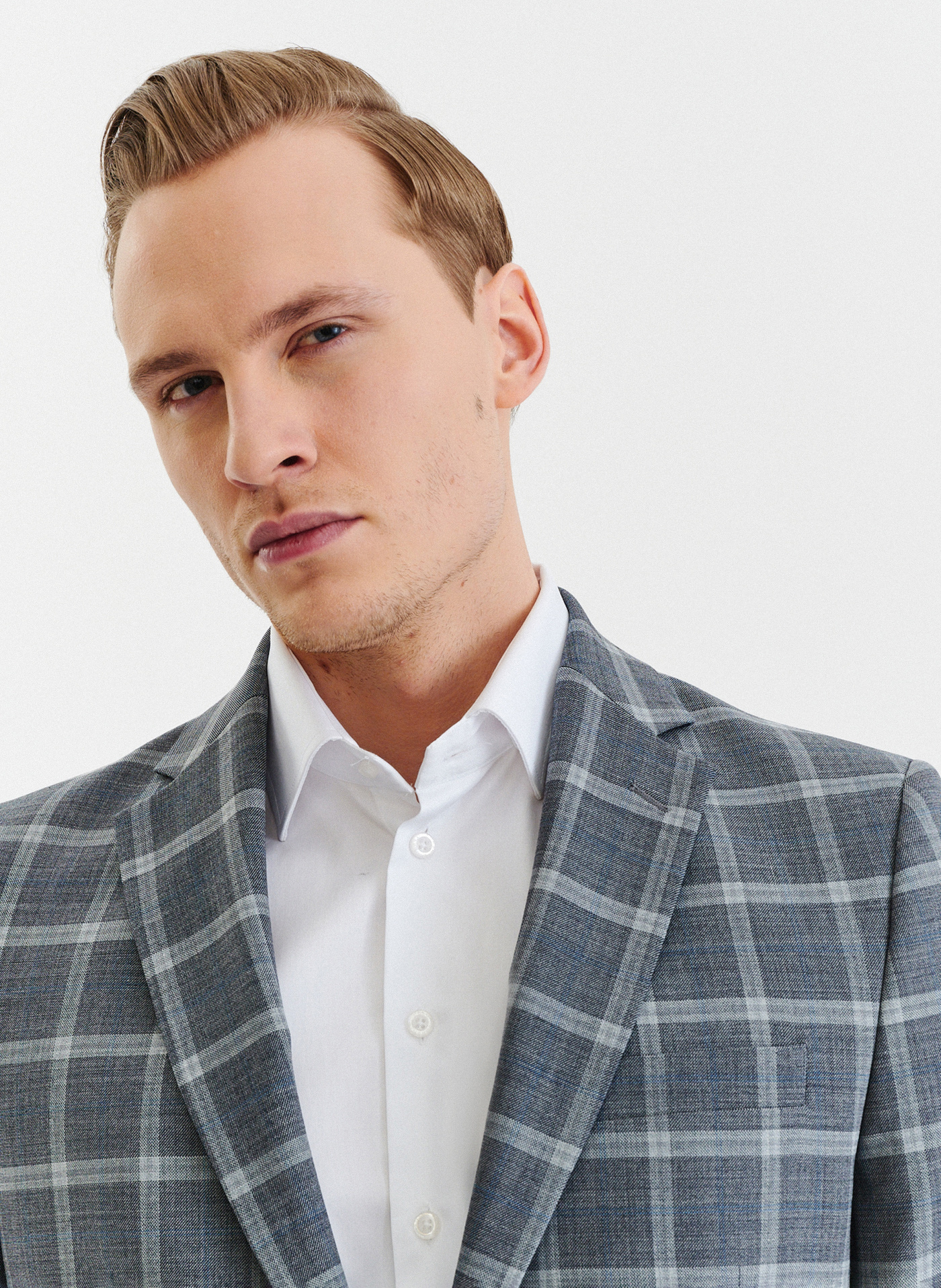 Szara marynarka garniturowa w kratę z wełną - Pako Lorente