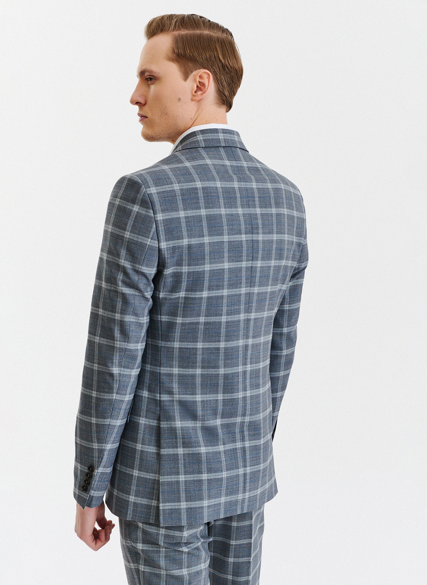 Szara marynarka garniturowa w kratę z wełną - Pako Lorente