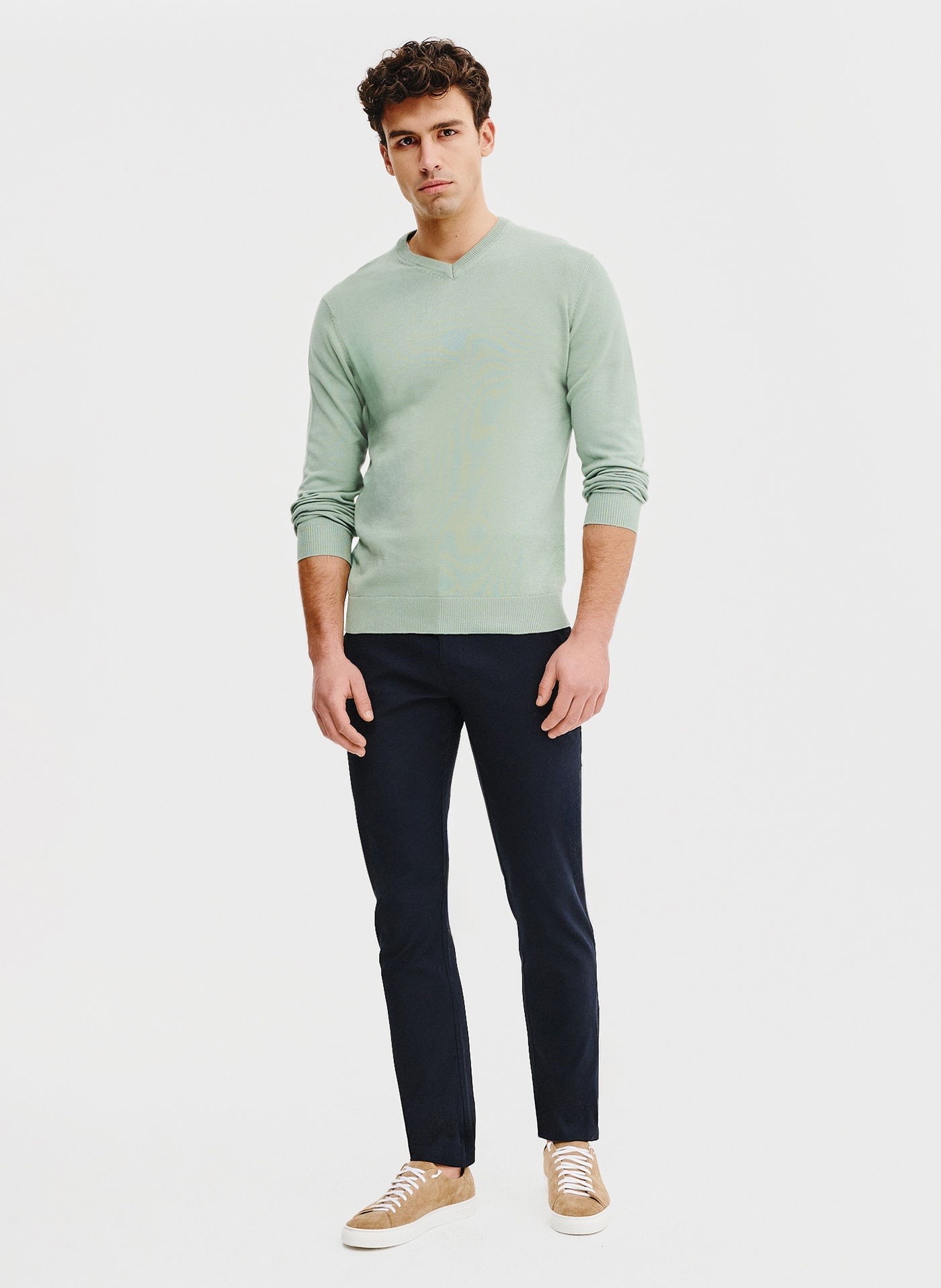 Zielony męski sweter w serek - Pako Lorente