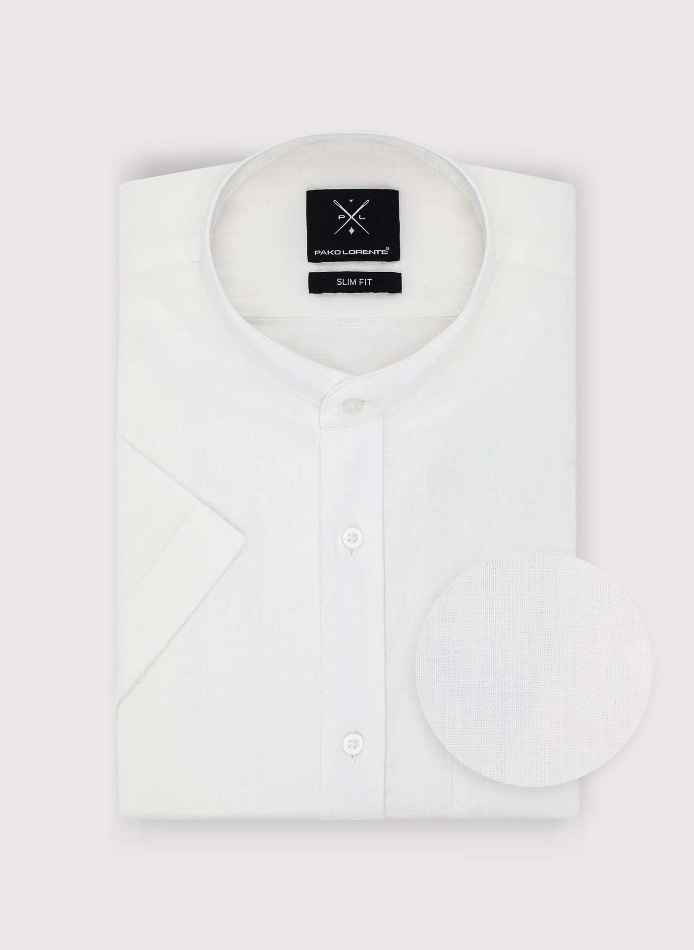 PAKO LORENTE - Lniana biała koszula męska ze stójką - Pako Lorente