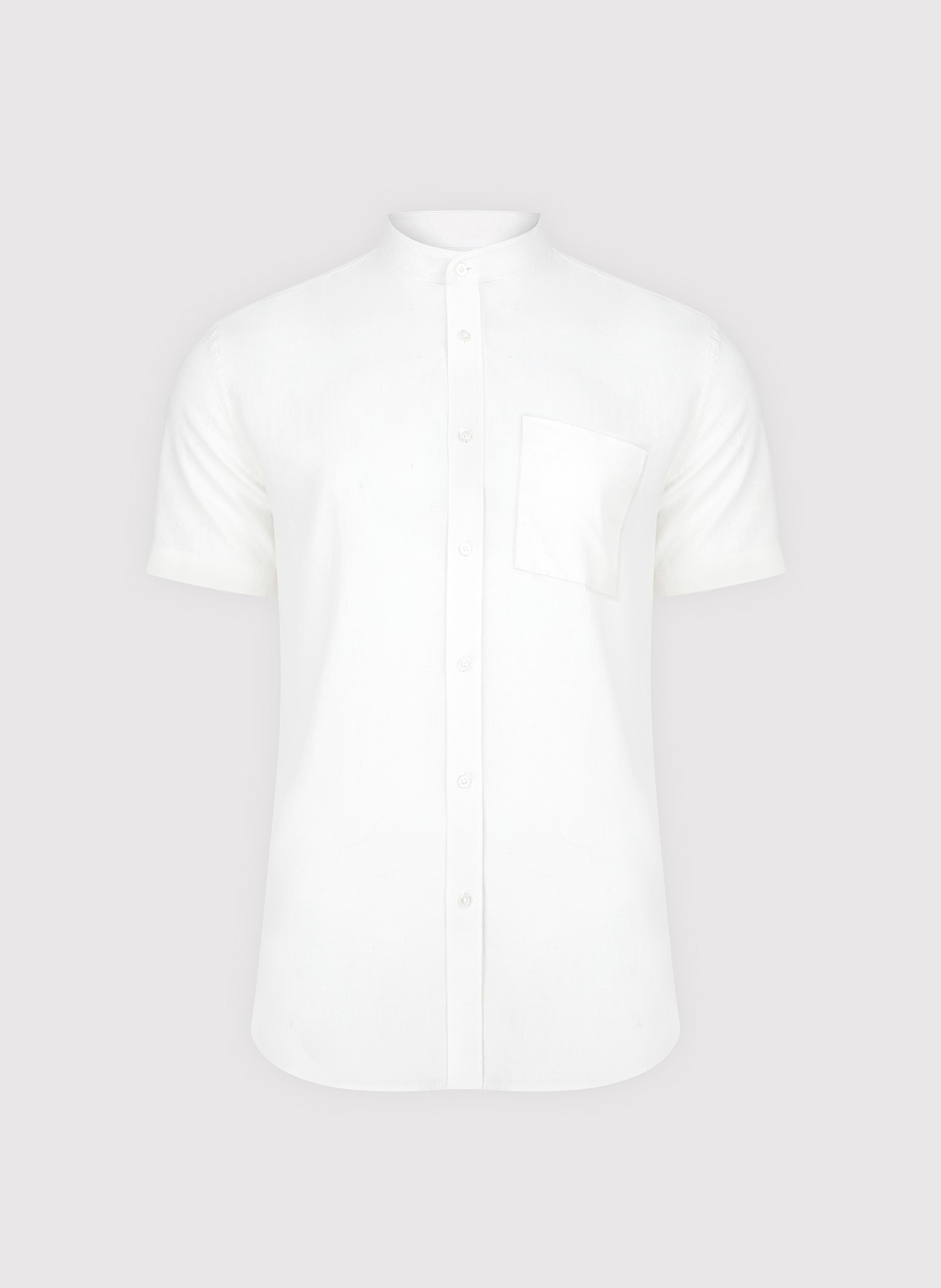 PAKO LORENTE - Lniana biała koszula męska ze stójką - Pako Lorente