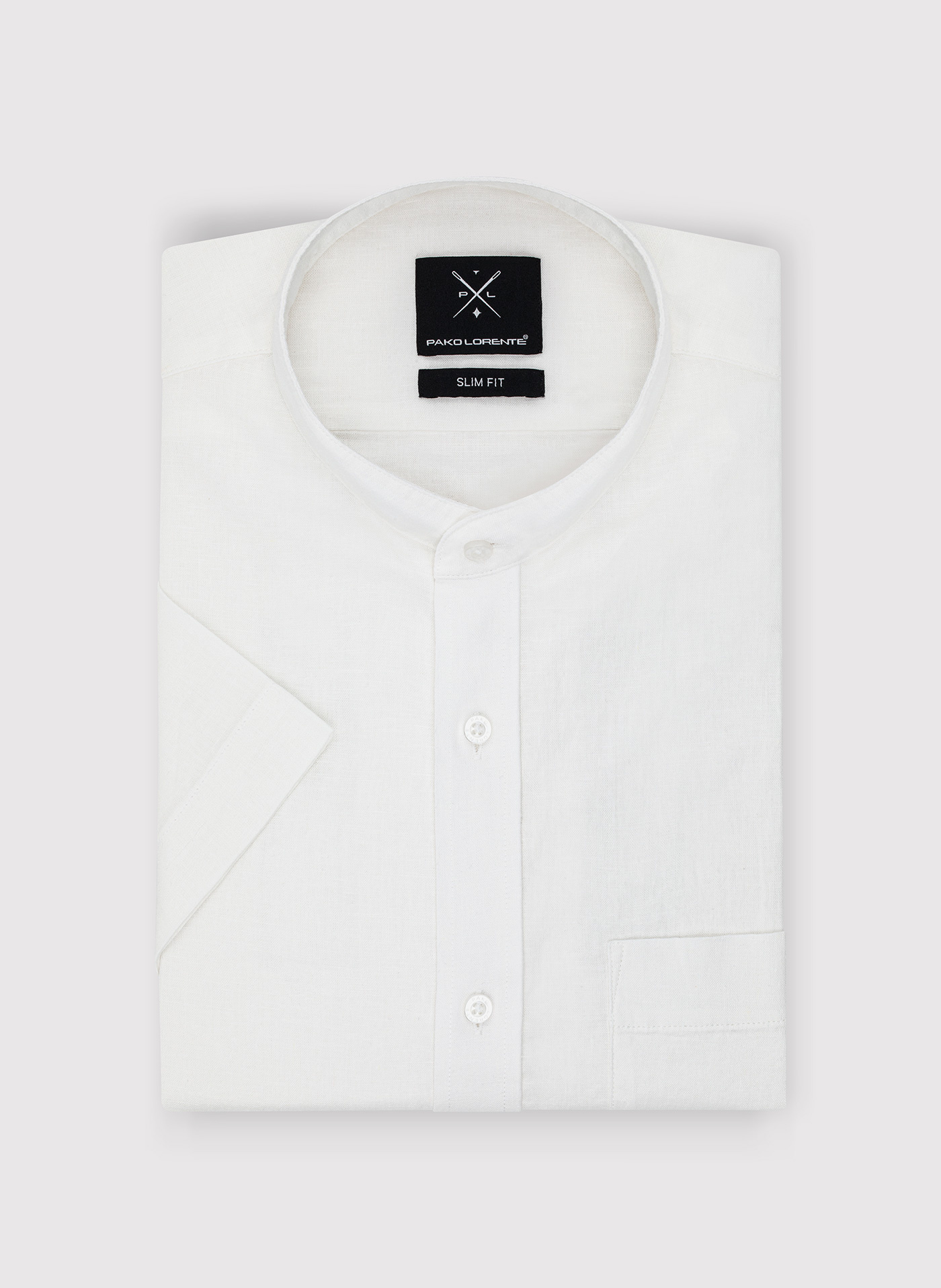PAKO LORENTE - Lniana biała koszula męska ze stójką - Pako Lorente