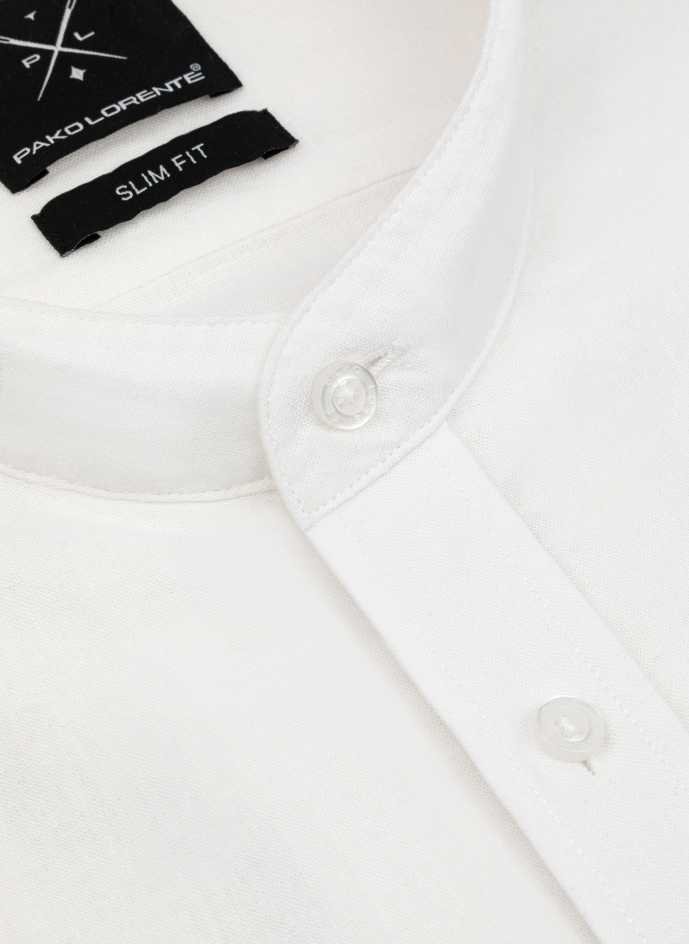 PAKO LORENTE - Lniana biała koszula męska ze stójką - Pako Lorente