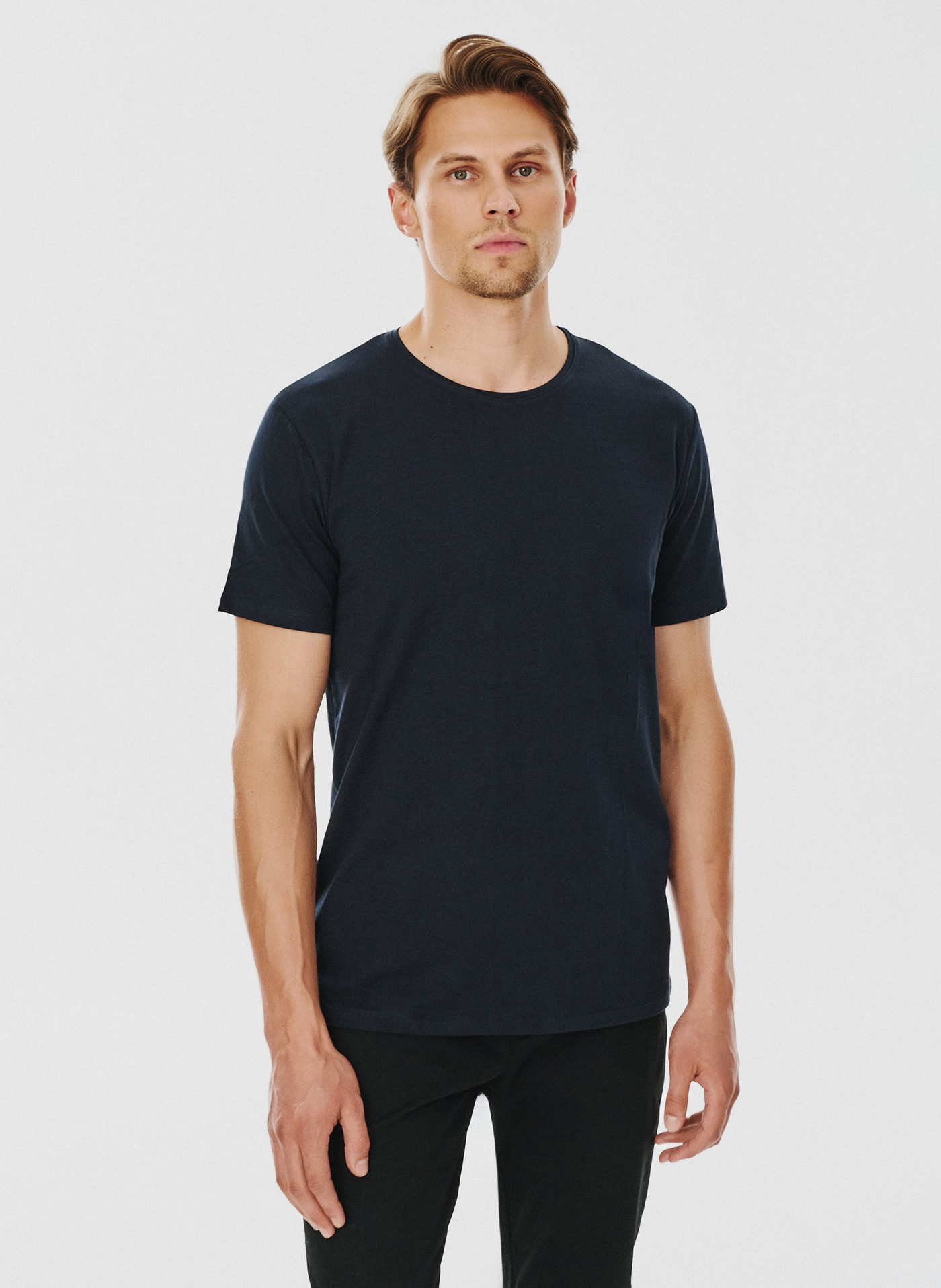Granatowy gładki T-shirt Basic - Pako Lorente