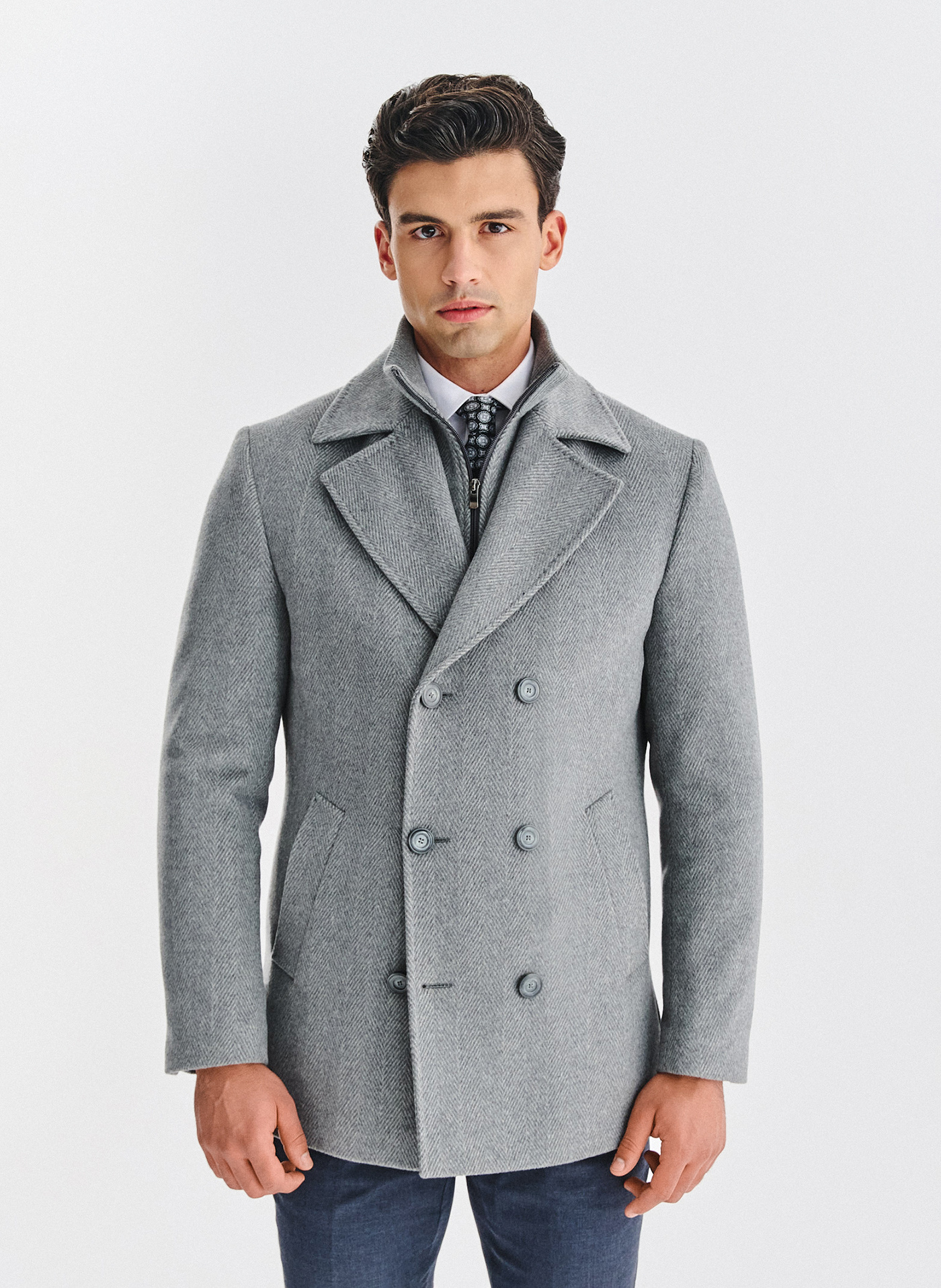 PAKO LORENTE - Wełniany dwurzędowy płaszcz męski - Pako Lorente