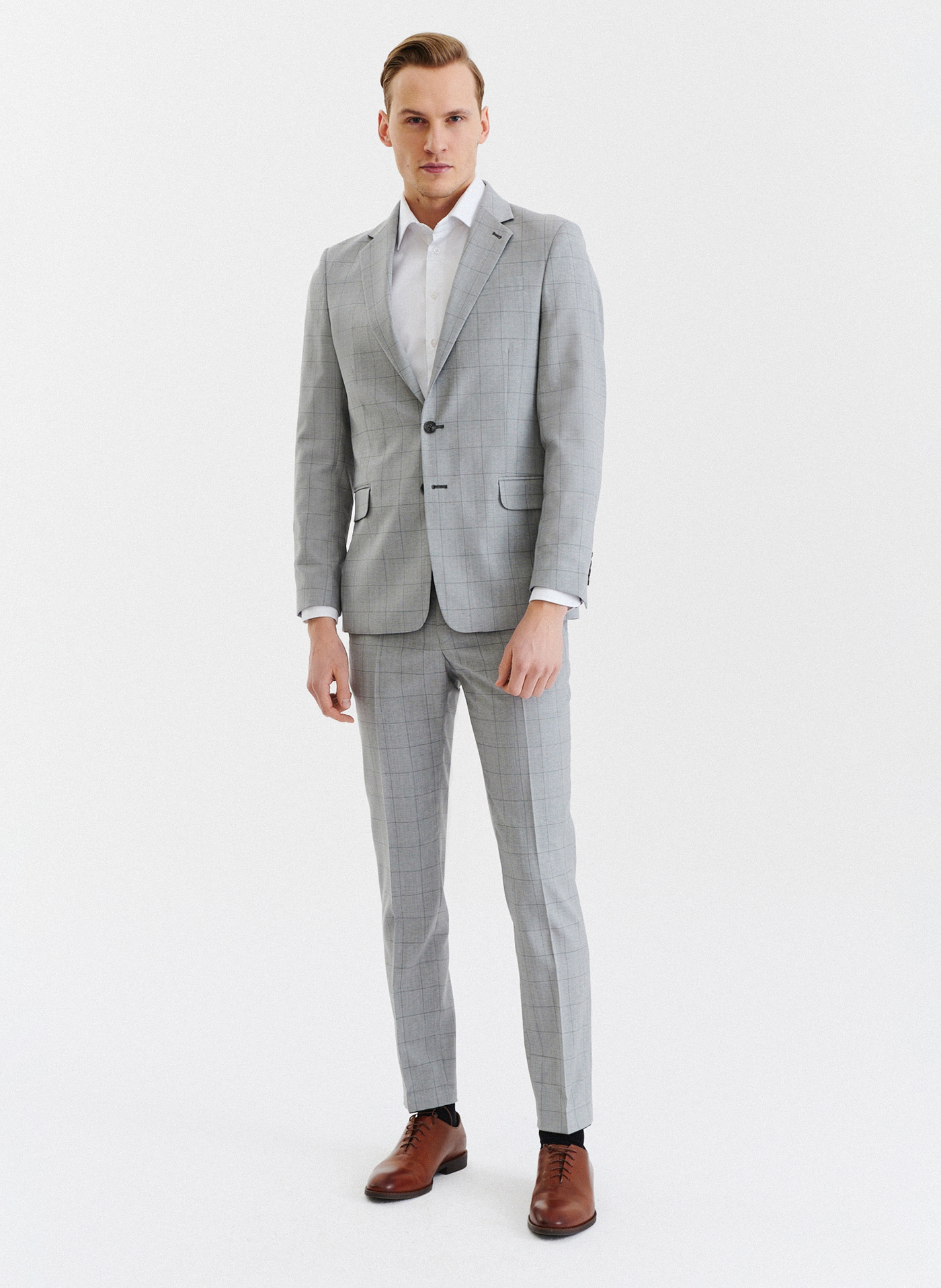 Szara wełniana marynarka garniturowa w kratę - Pako Lorente