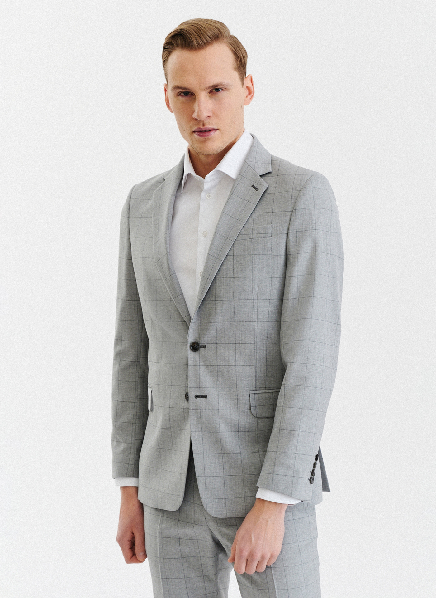 Szara wełniana marynarka garniturowa w kratę - Pako Lorente