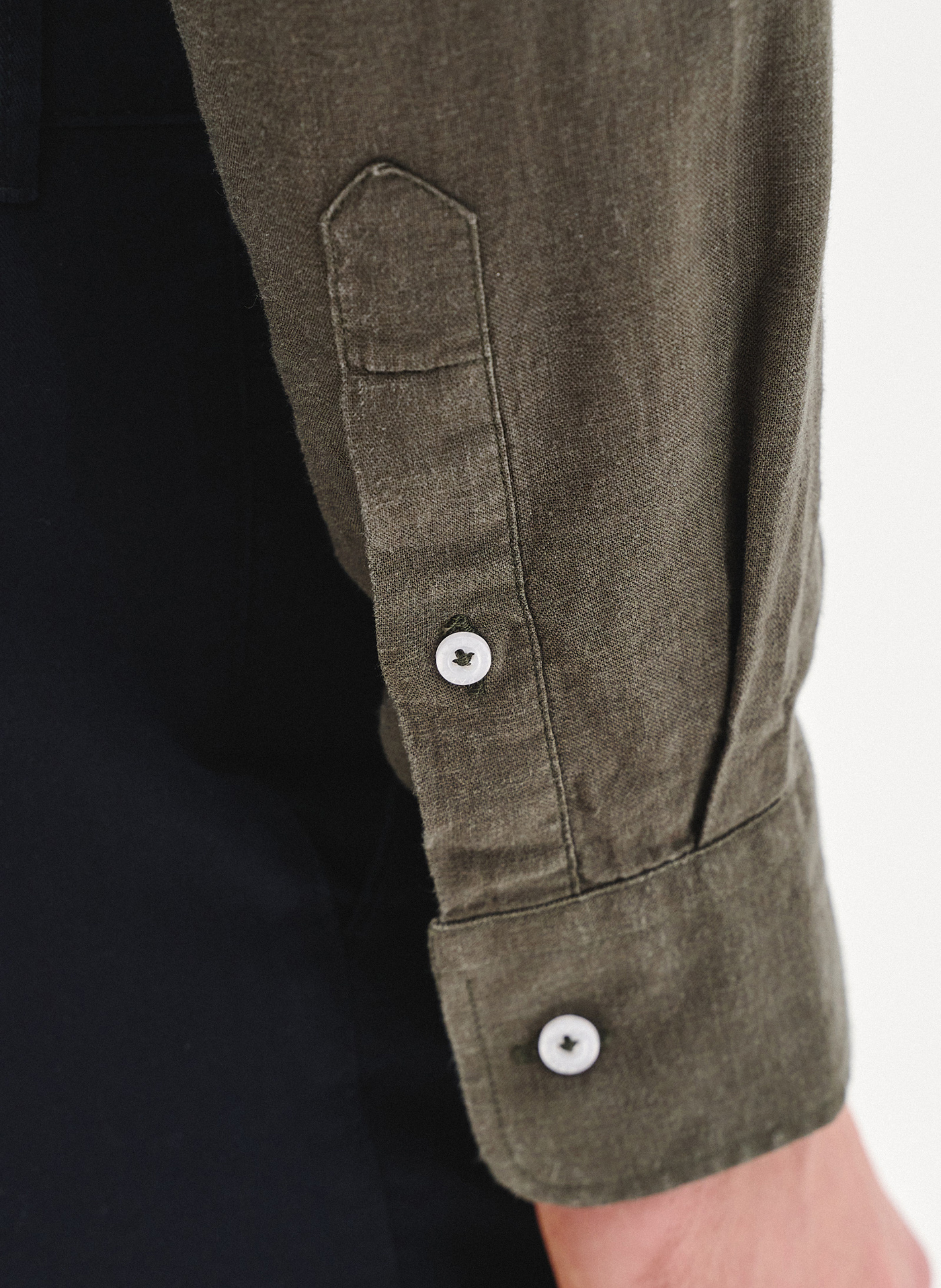 Lniana zielona koszula męska ze stójką - Pako Lorente