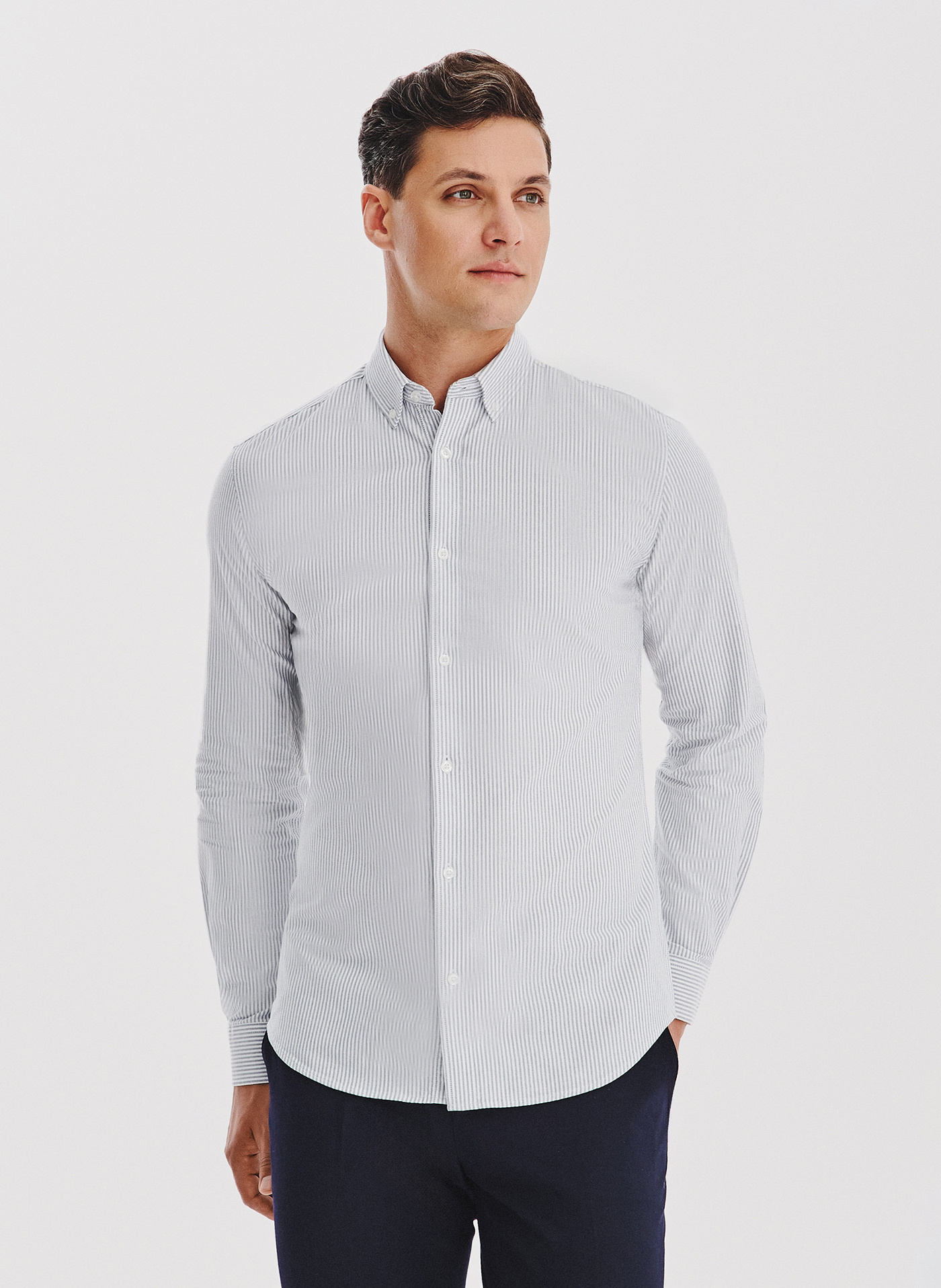 Koszula męska w szary prążek - Pako Lorente