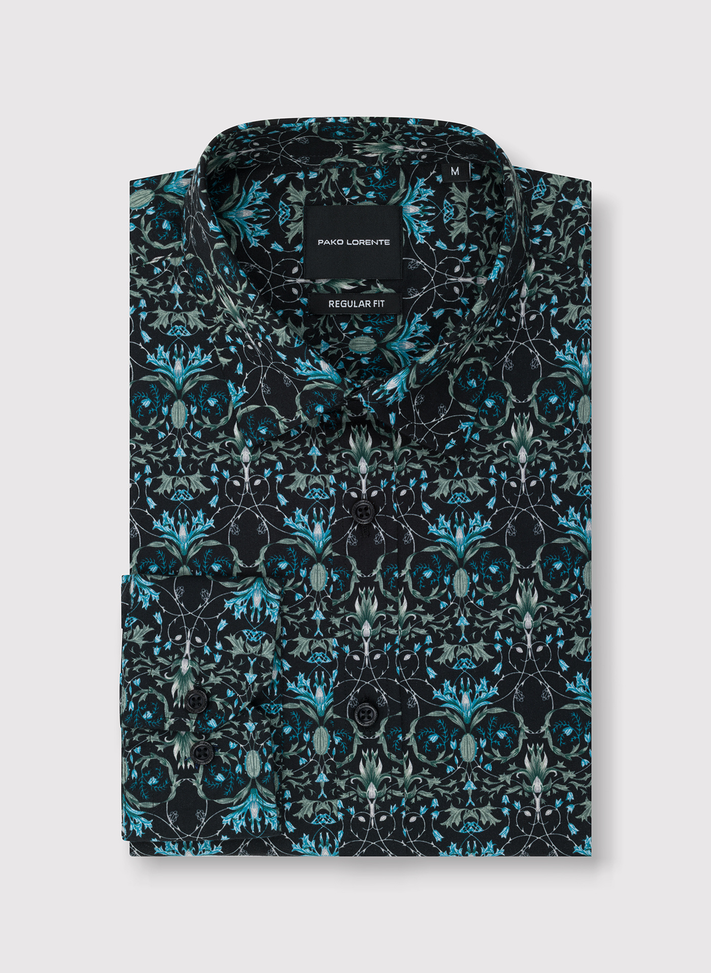 PAKO LORENTE - Czarna koszula w turkusowe kwiaty - Pako Lorente