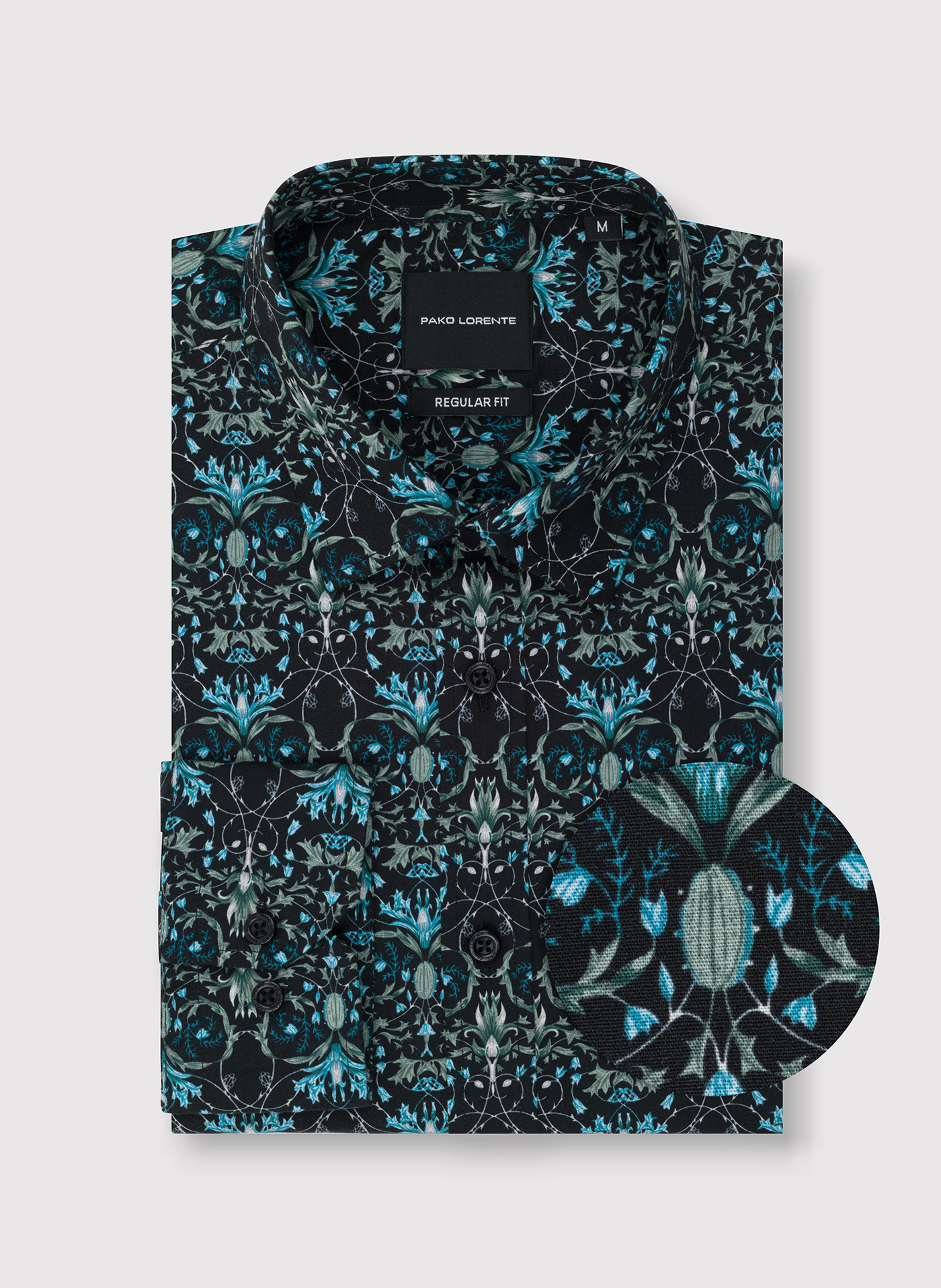 PAKO LORENTE - Czarna koszula w turkusowe kwiaty - Pako Lorente