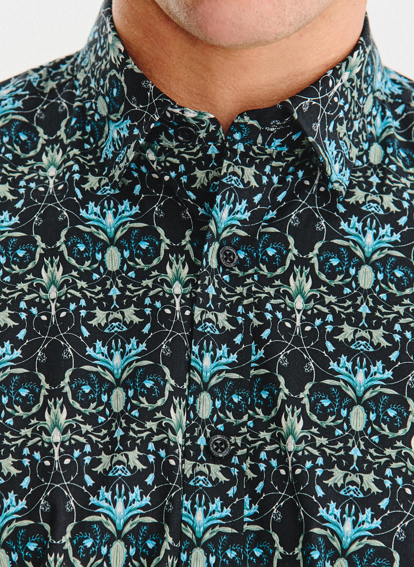 PAKO LORENTE - Czarna koszula w turkusowe kwiaty - Pako Lorente