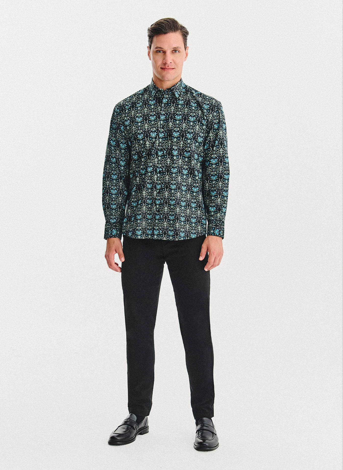 PAKO LORENTE - Czarna koszula w turkusowe kwiaty - Pako Lorente