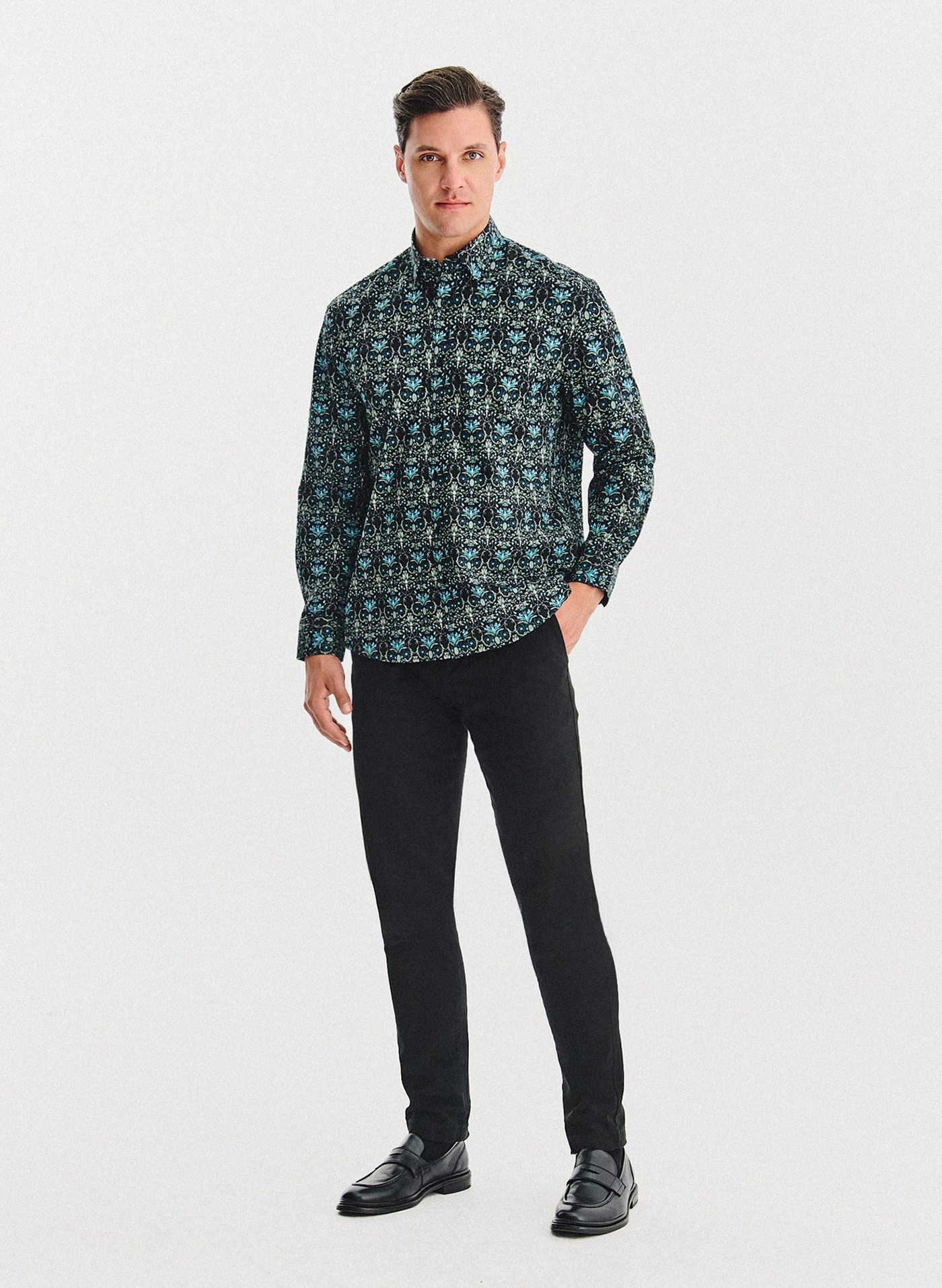 PAKO LORENTE - Czarna koszula w turkusowe kwiaty - Pako Lorente