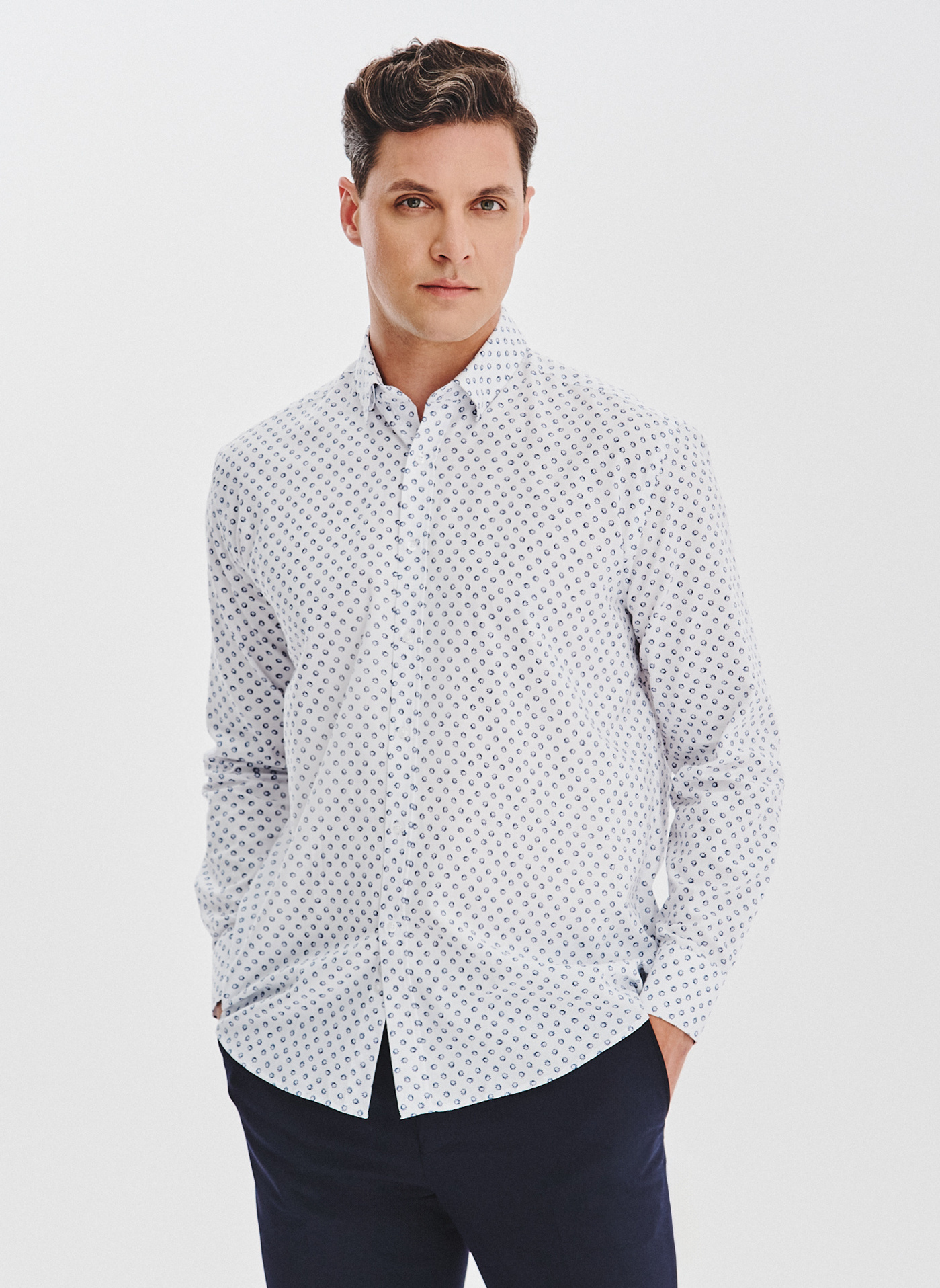 PAKO LORENTE - Biała bawełniana koszula mikrowzór - Pako Lorente