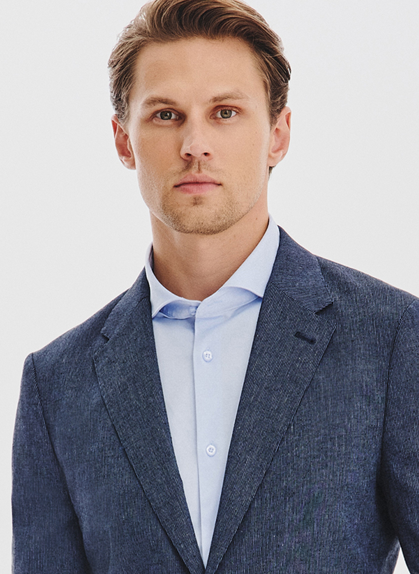 PAKO LORENTE - Granatowa marynarka w prążek z lnem - Pako Lorente