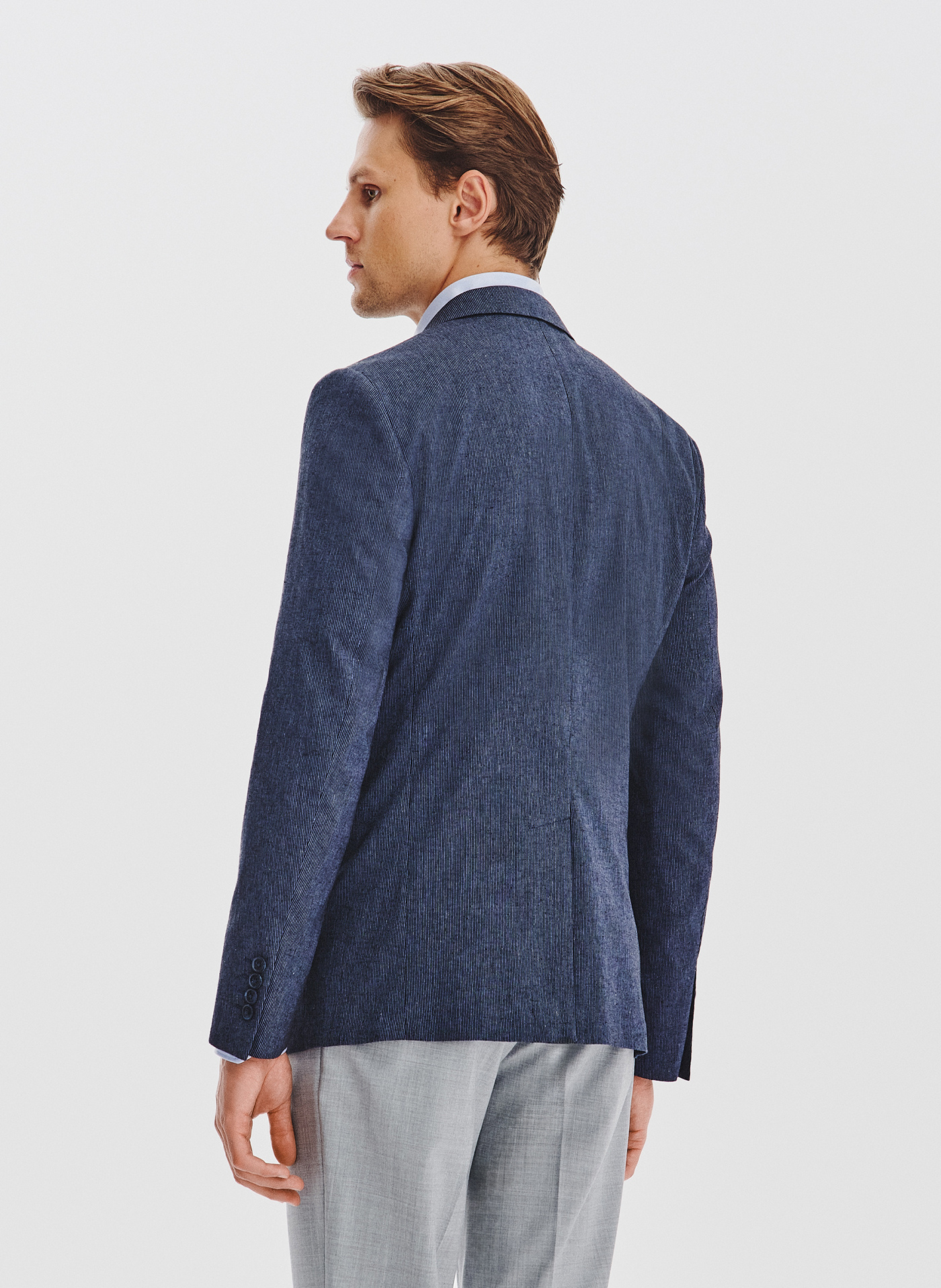 PAKO LORENTE - Granatowa marynarka w prążek z lnem - Pako Lorente