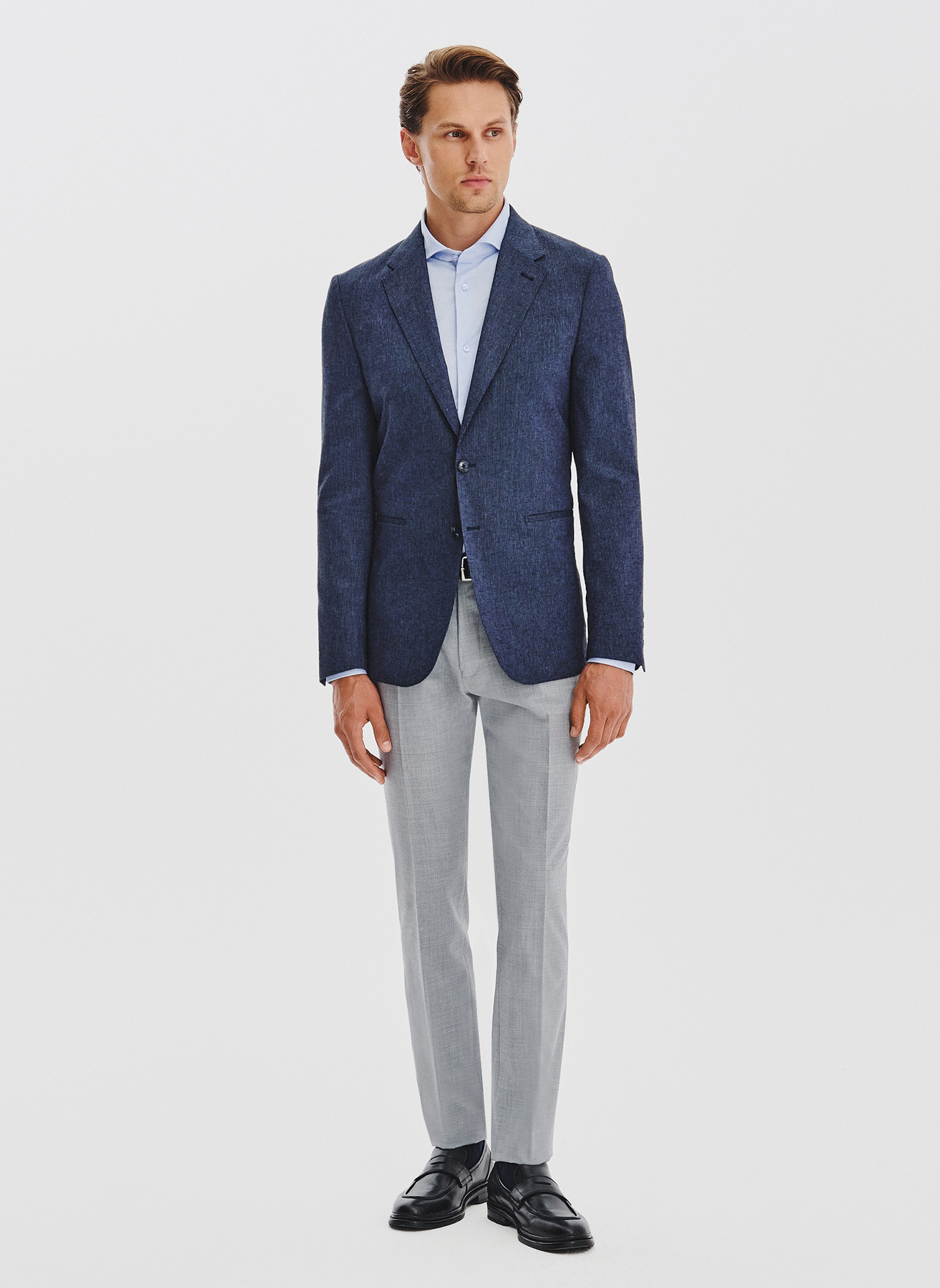 PAKO LORENTE - Granatowa marynarka w prążek z lnem - Pako Lorente