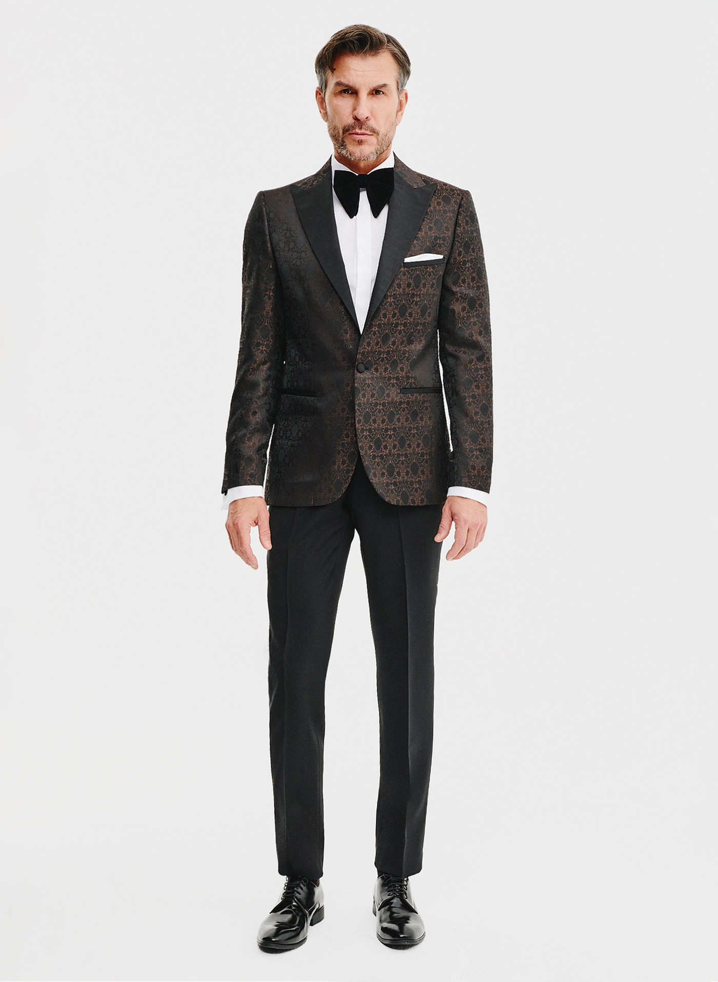 Brązowa żakardowa marynarka smokingowa - Pako Lorente