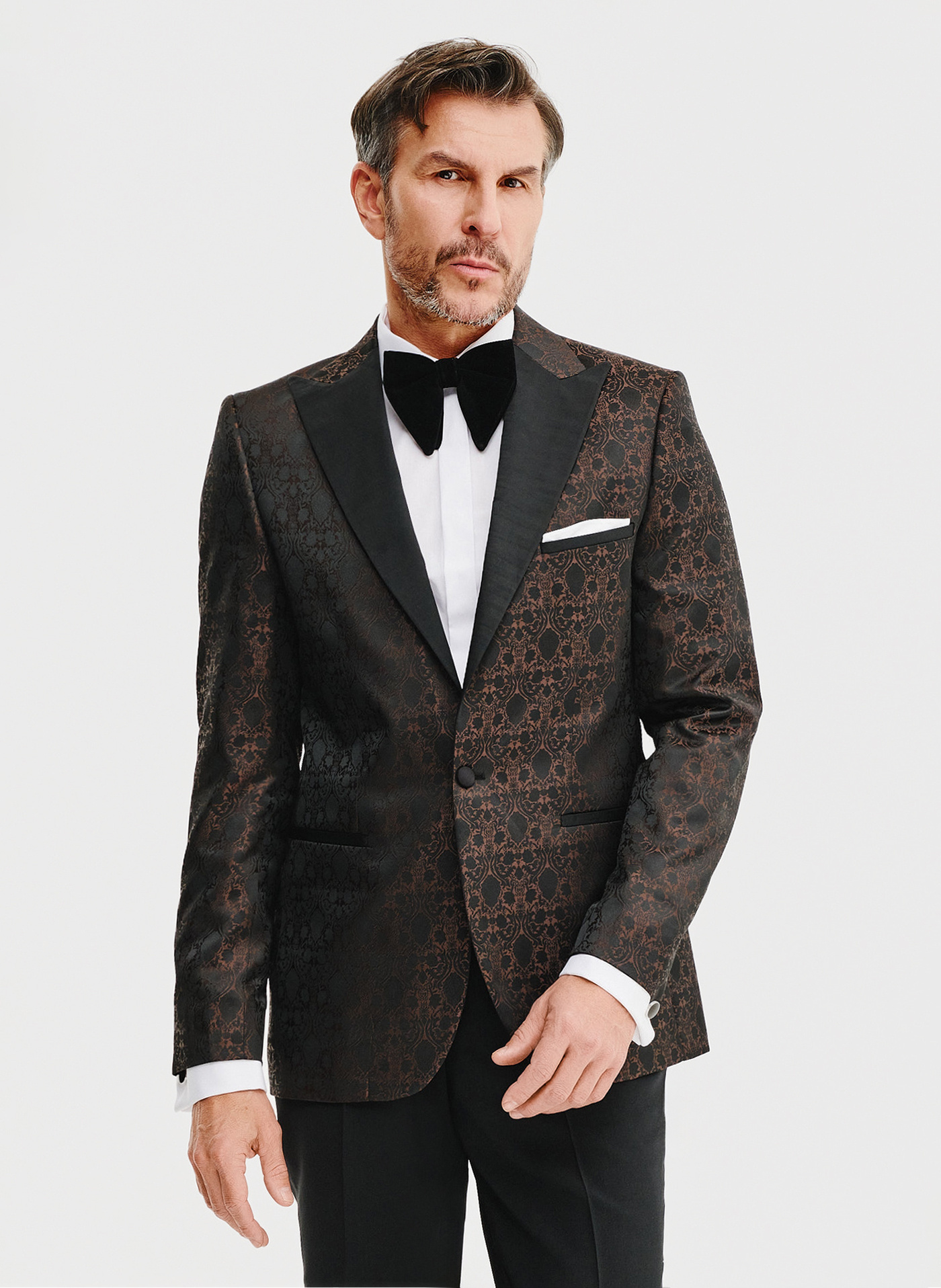 Brązowa żakardowa marynarka smokingowa - Pako Lorente