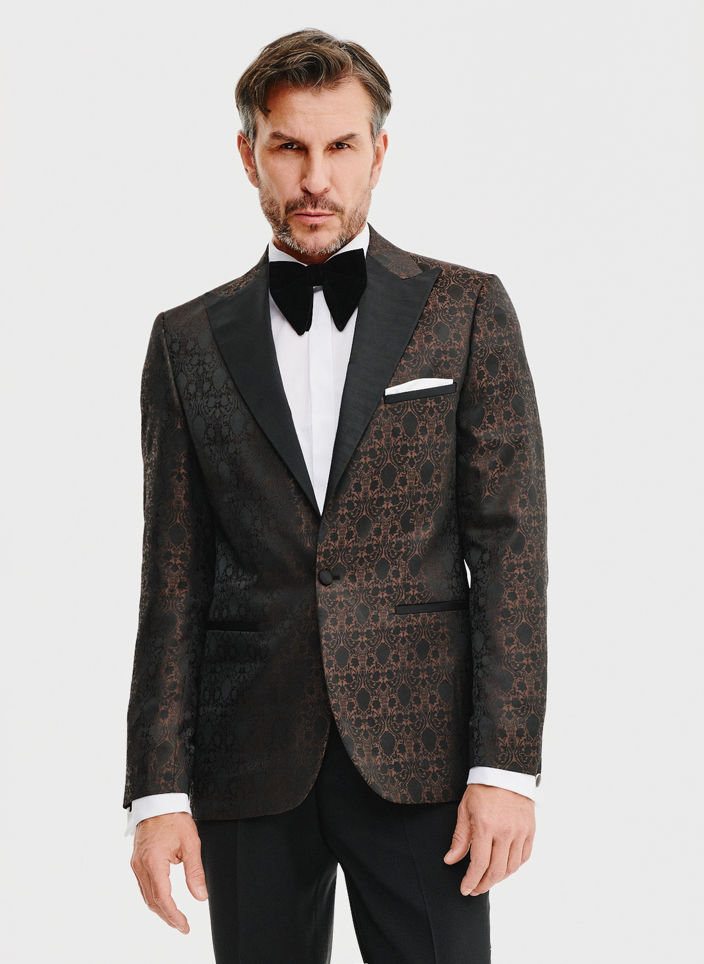 Brązowa żakardowa marynarka smokingowa - Pako Lorente