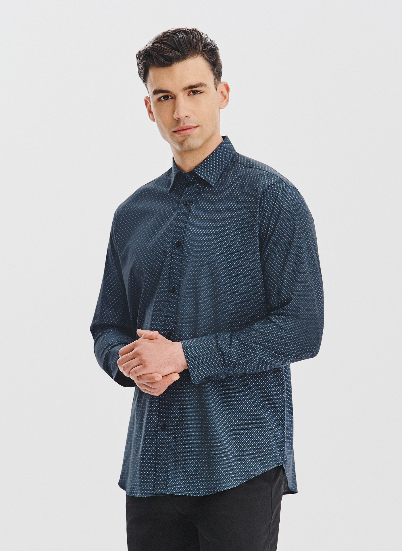 PAKO LORENTE - Czarna koszula męska wzór geometryczny - Pako Lorente