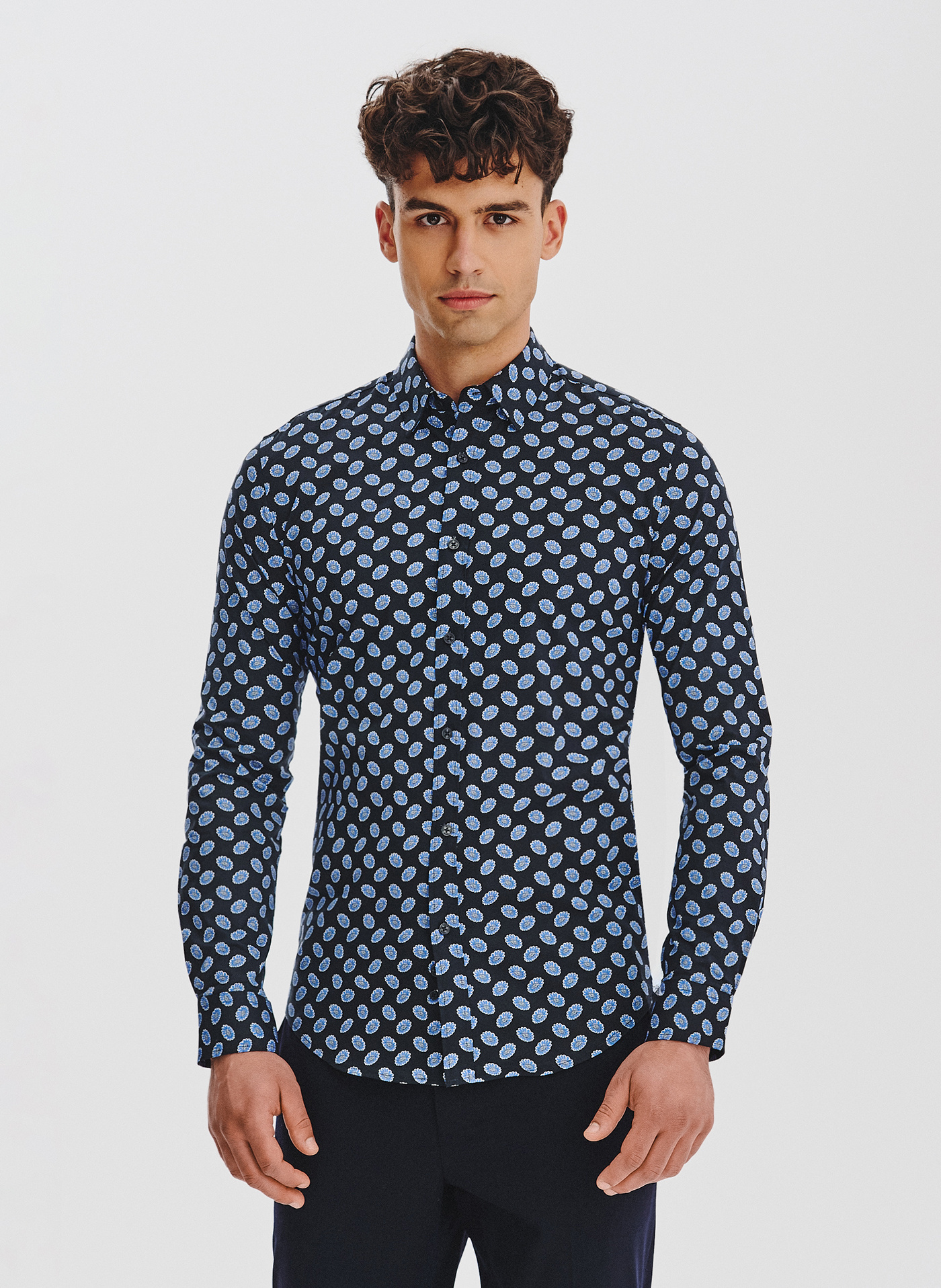 Granatowa koszula w kwiaty - Pako Lorente