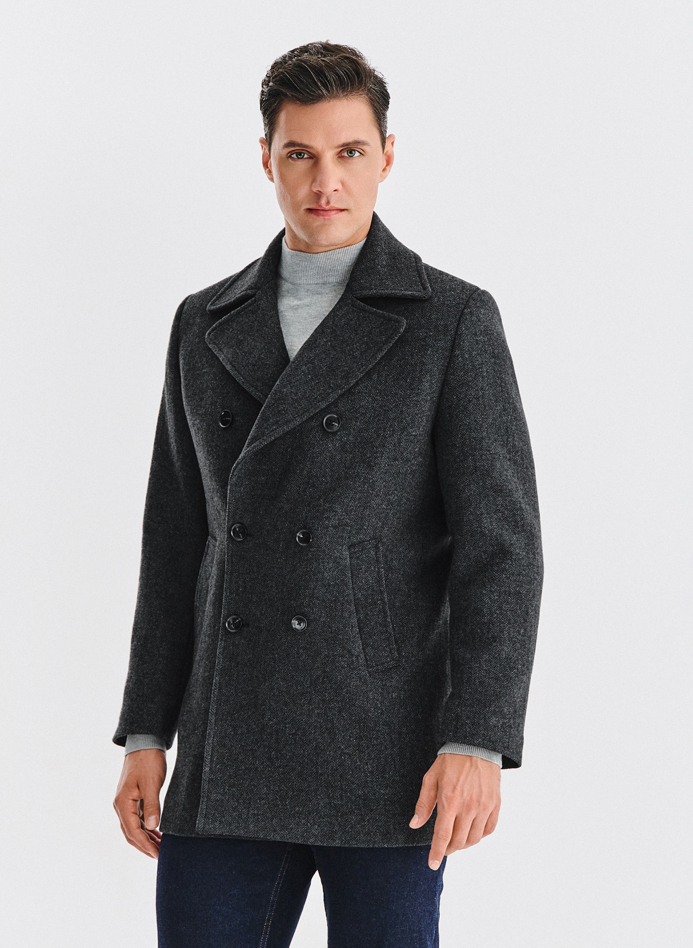 Szary płaszcz dwurzędowy z wełną - Pako Lorente