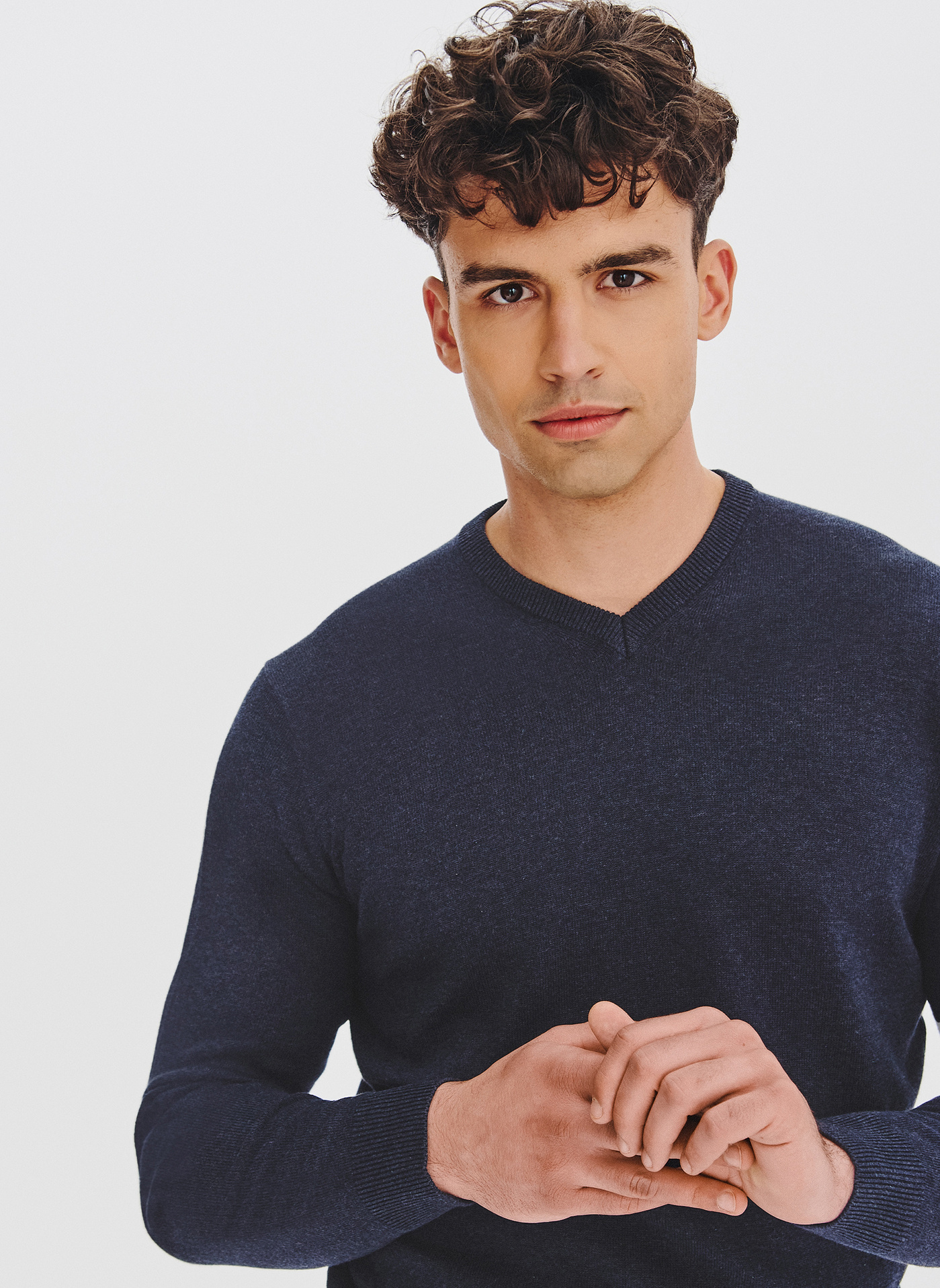 PAKO LORENTE - Granatowy sweter męski v-neck - Pako Lorente