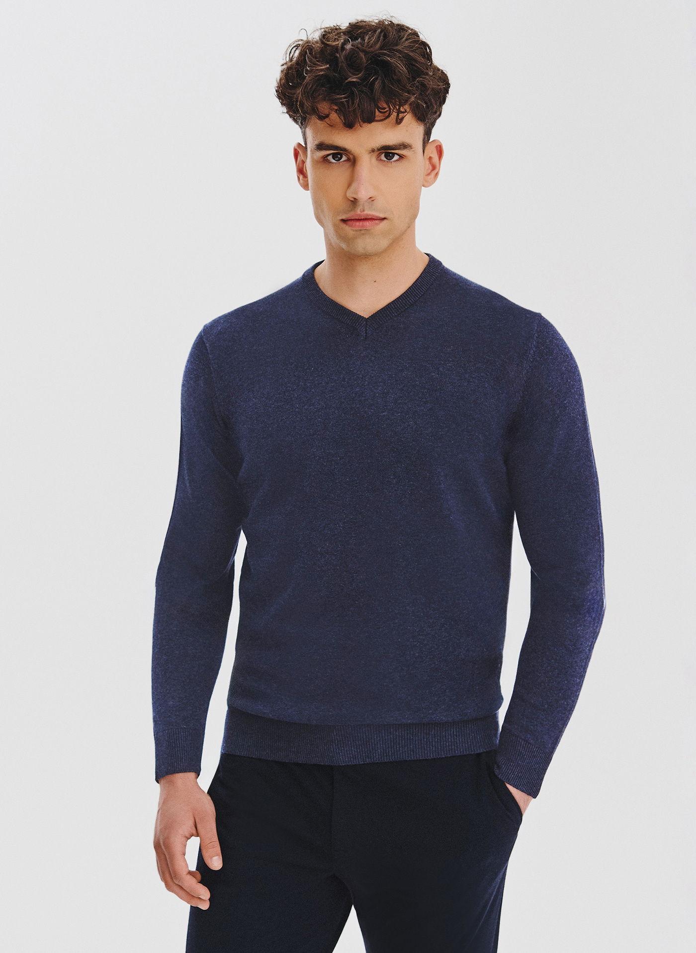 PAKO LORENTE - Granatowy sweter męski v-neck - Pako Lorente