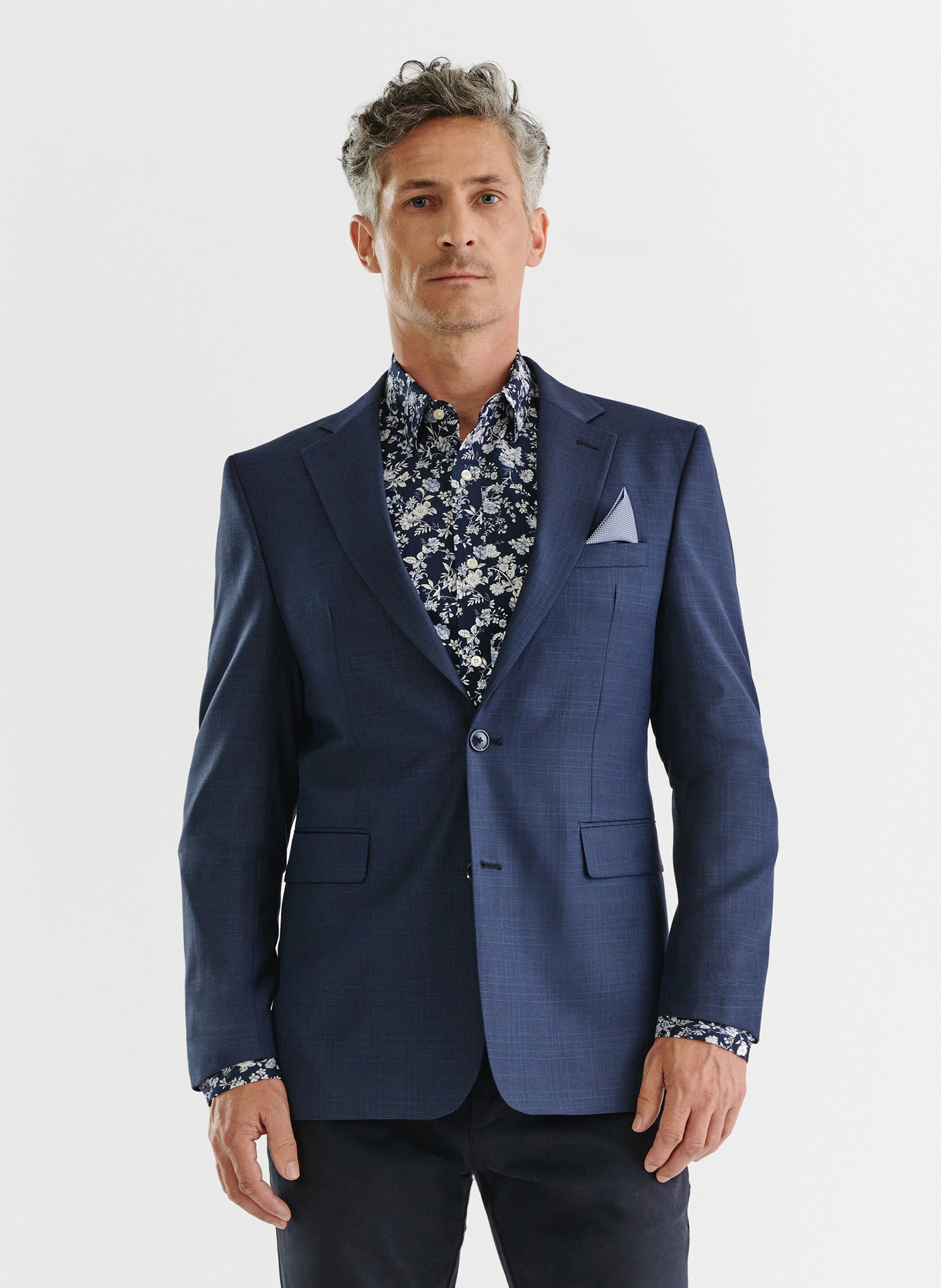 Granatowa marynarka garniturowa w subtelną kratę - Pako Lorente