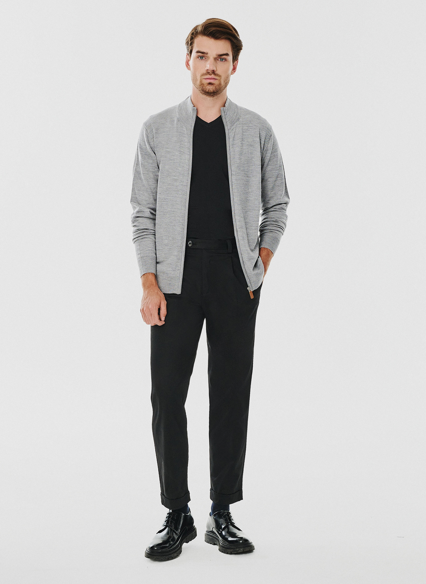 Męski rozpinany sweter w szarym kolorze - Pako Lorente