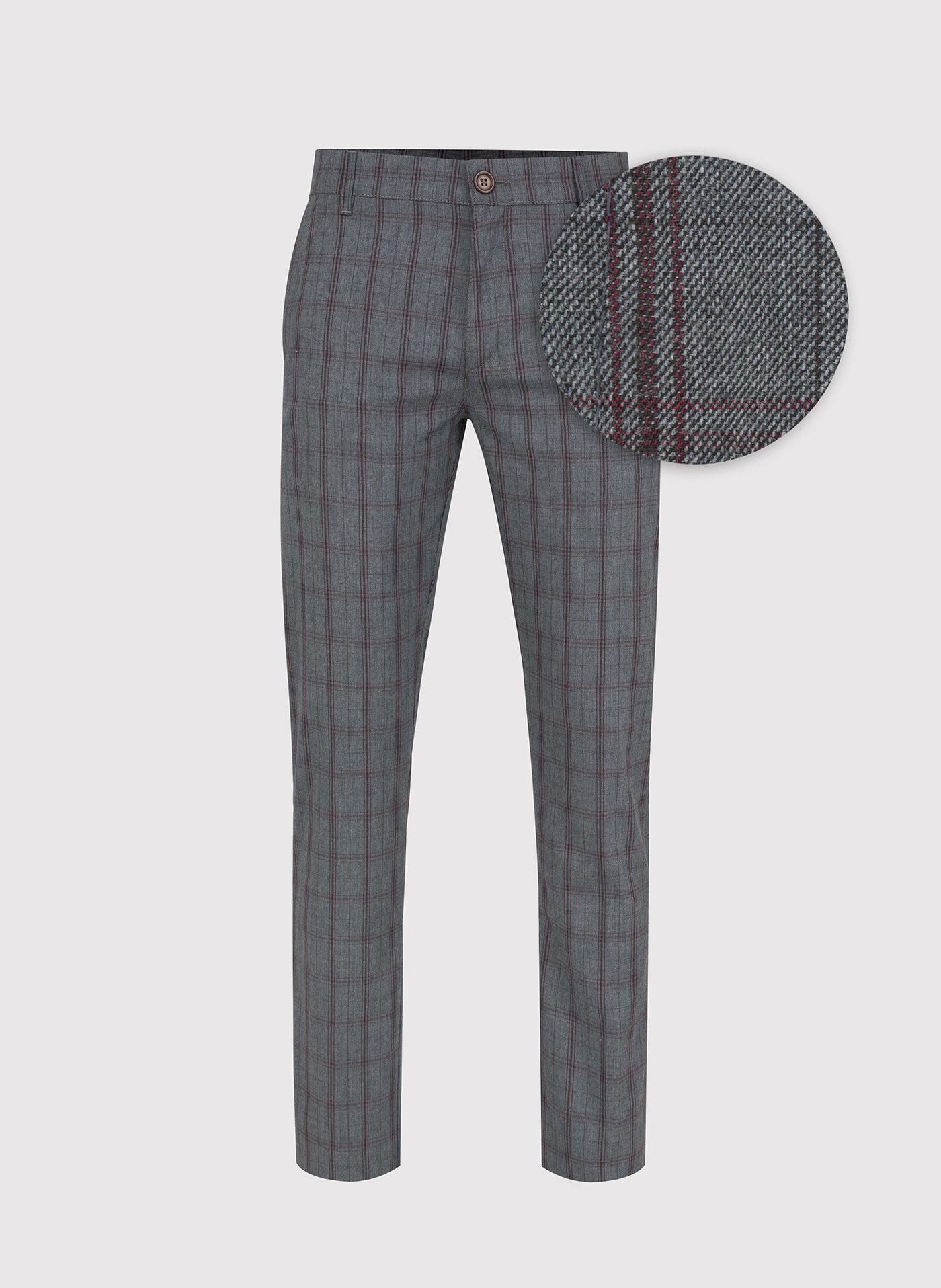 Szare spodnie męskie w bordową kratę - Pako Lorente
