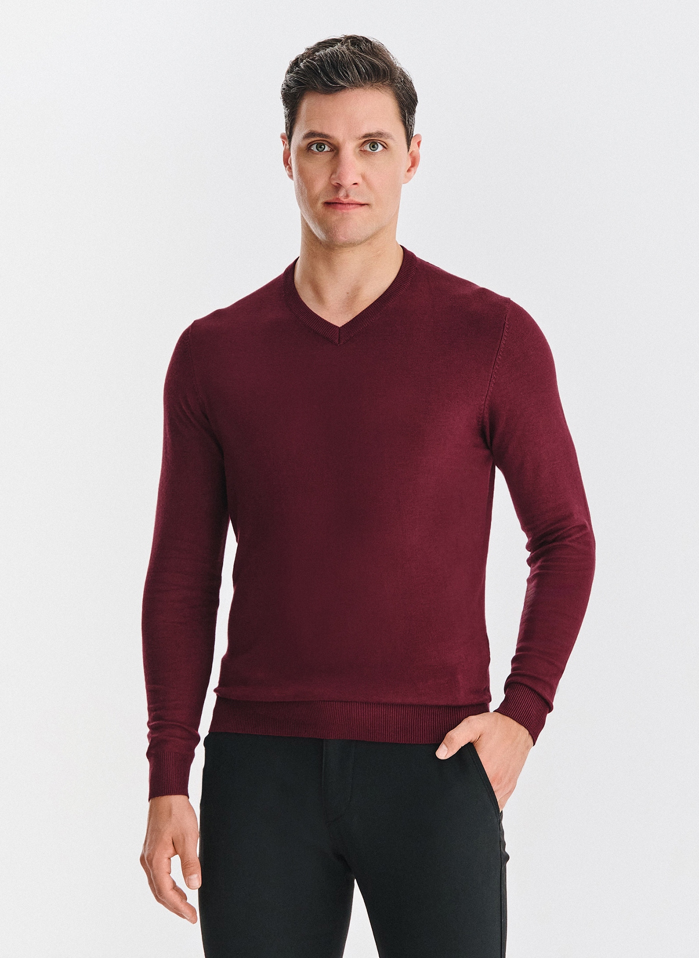 PAKO LORENTE - Bordowy sweter męski v-neck - Pako Lorente