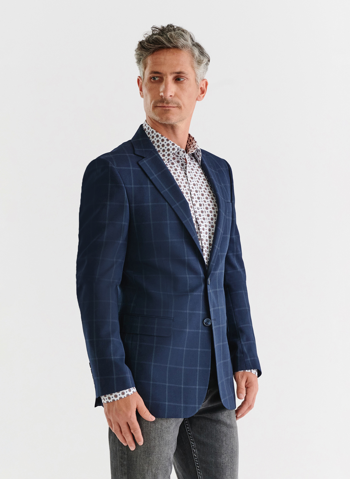 Granatowa marynarka garniturowa w kratę - Pako Lorente
