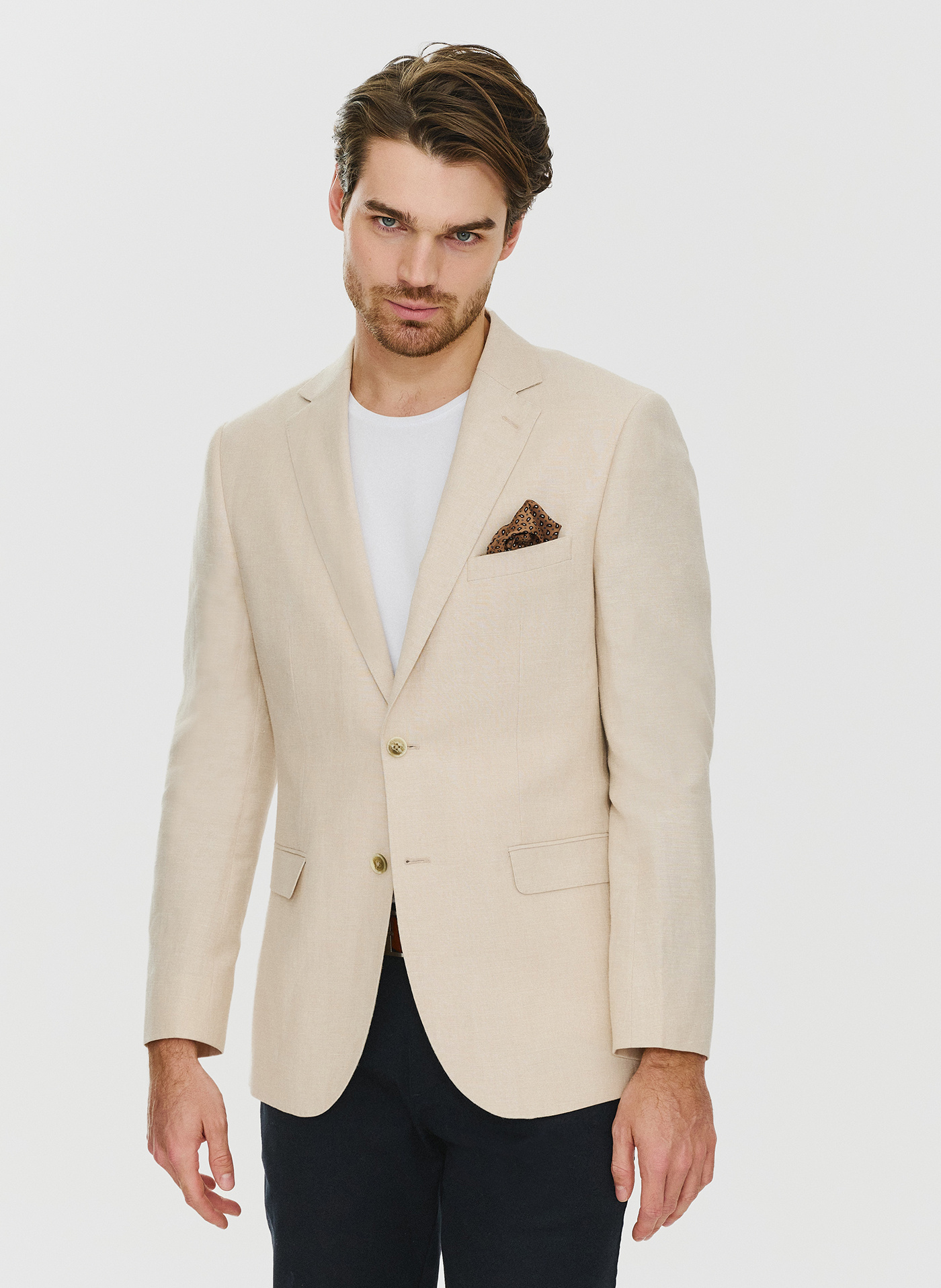 Lniana marynarka męska w kolorze beżowym - Pako Lorente