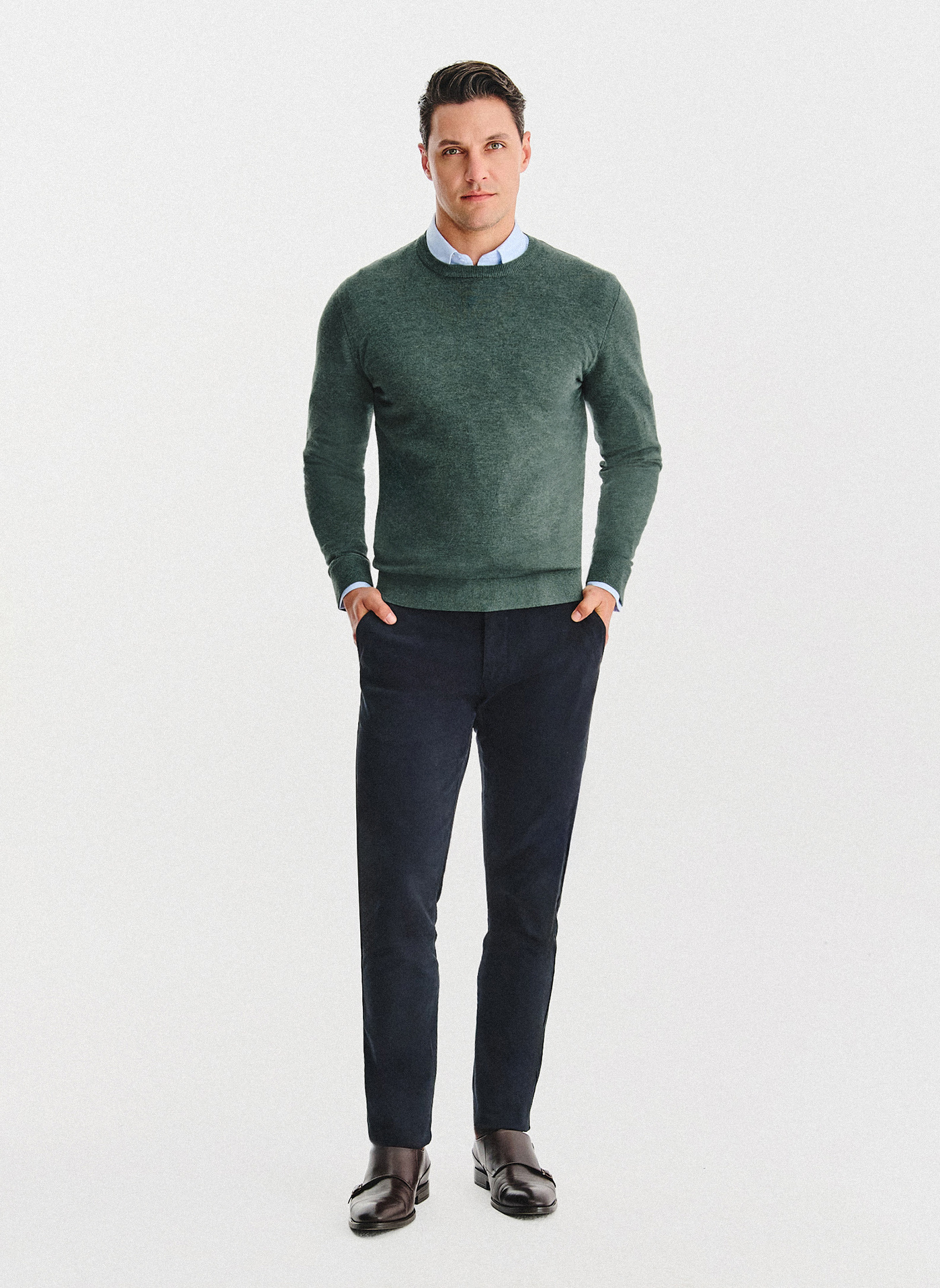 Zielony sweter męski o-neck - Pako Lorente