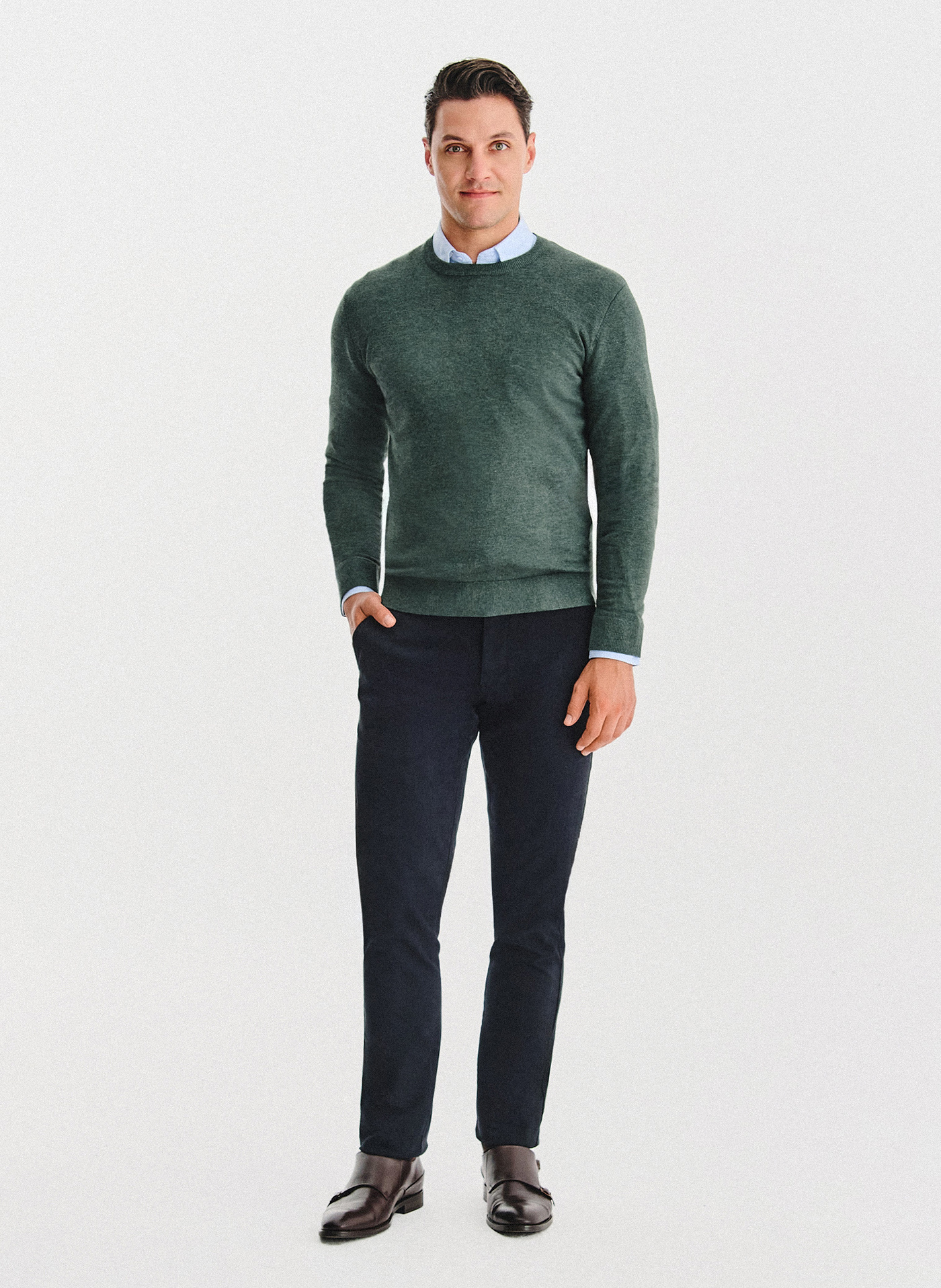 Zielony sweter męski o-neck - Pako Lorente