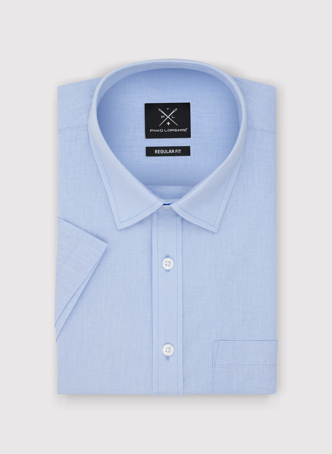 PAKO LORENTE - Lniana niebieska koszula z krótkim rękawem - Pako Lorente
