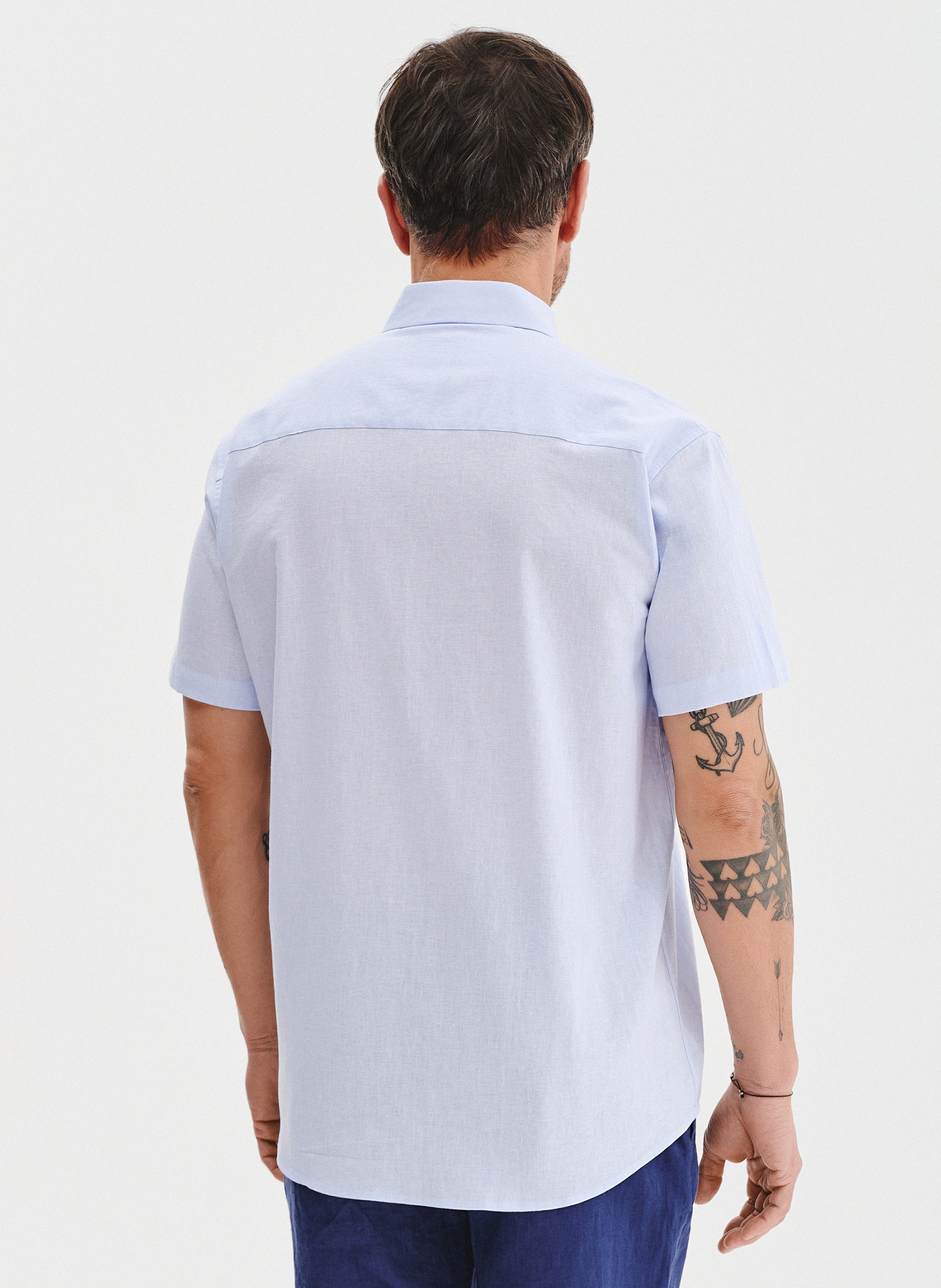 PAKO LORENTE - Lniana niebieska koszula z krótkim rękawem - Pako Lorente