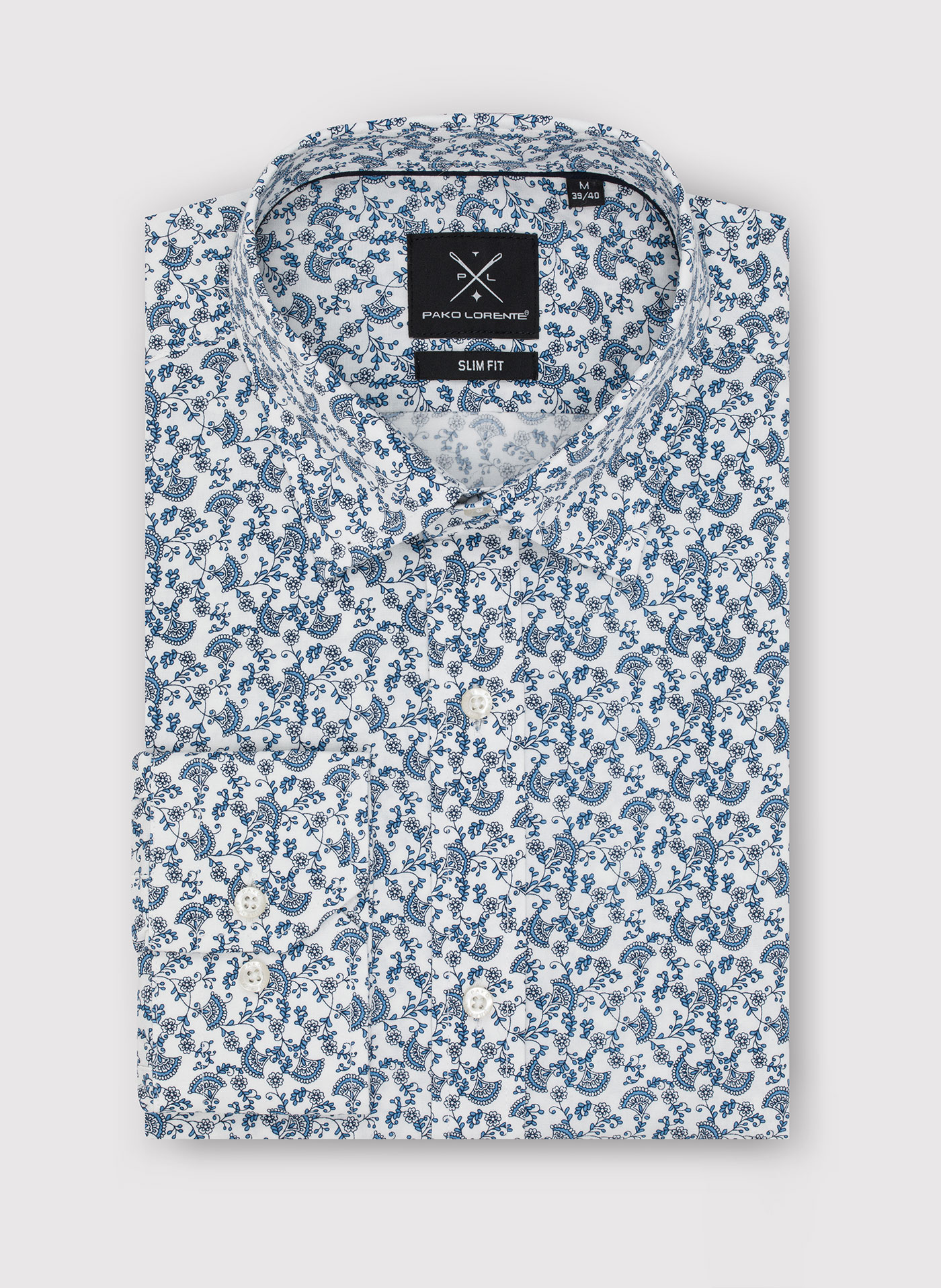 Biała koszula w roślinny niebieski wzór - Pako Lorente