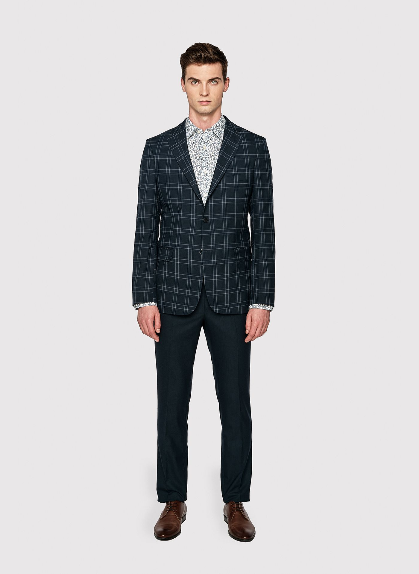 Biała koszula w roślinny niebieski wzór - Pako Lorente