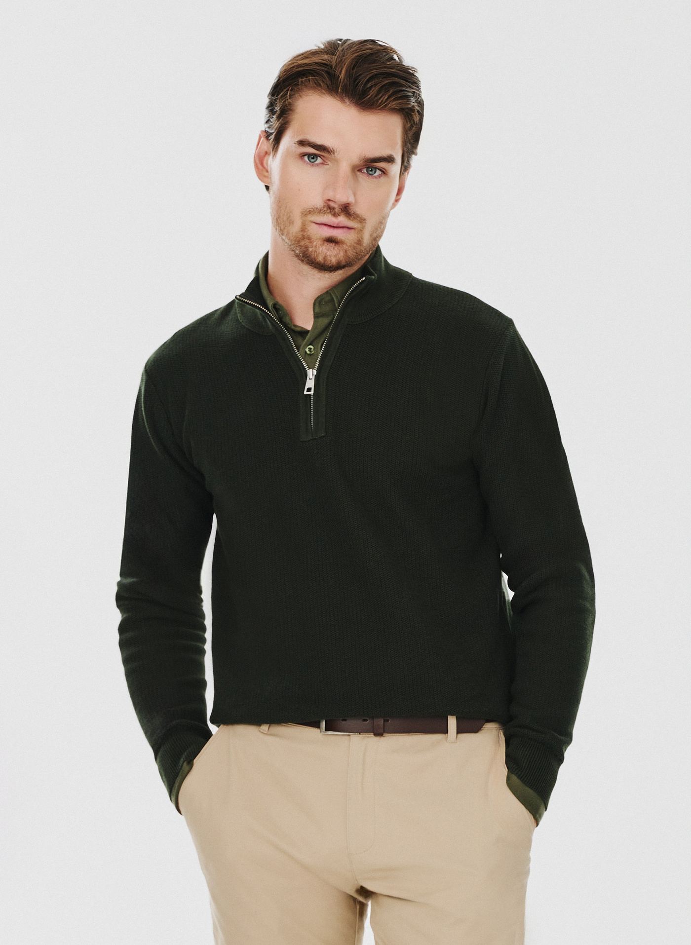 Ciemnozielony sweter męski z bawełny organicznej - Pako Lorente