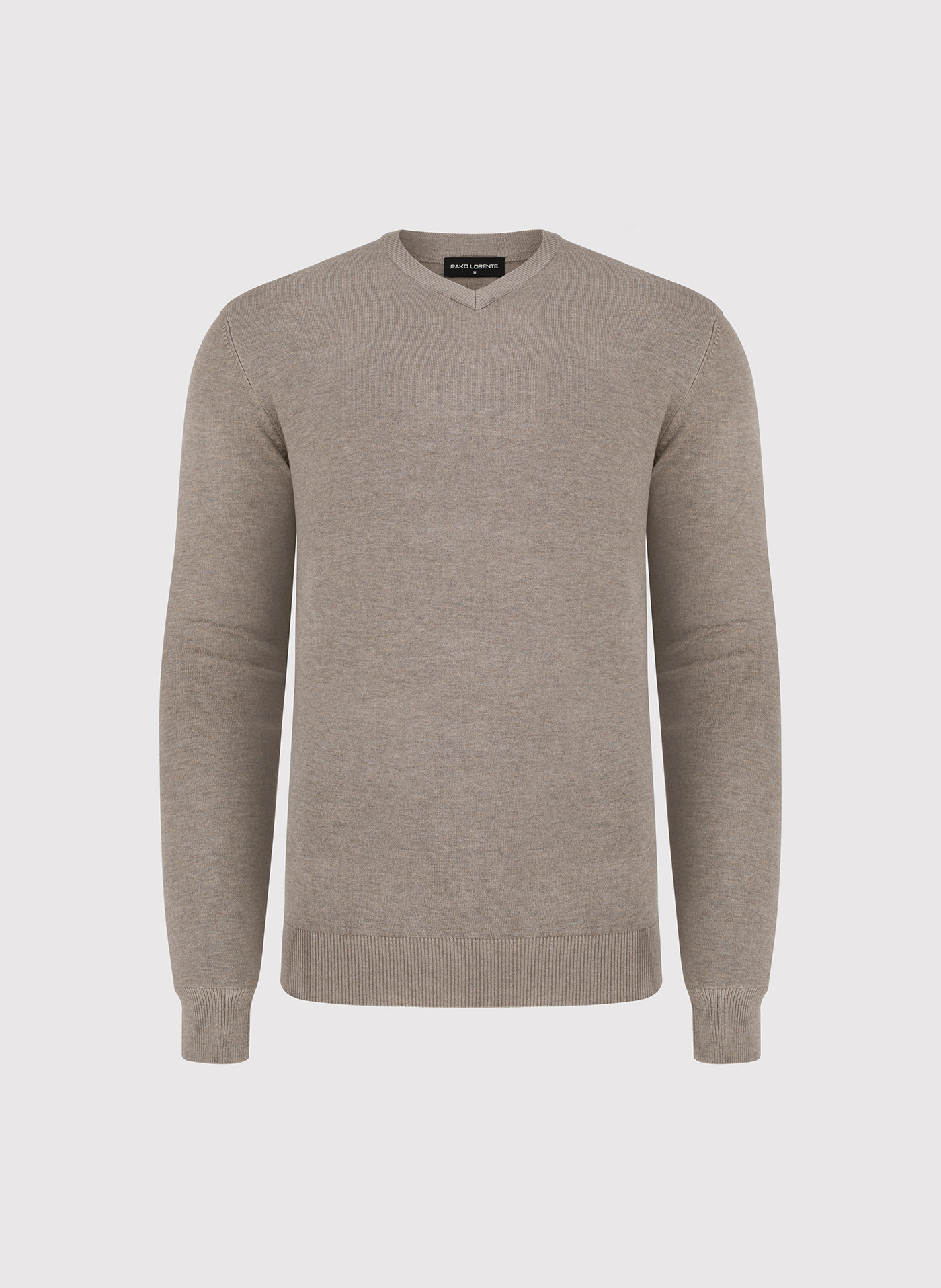 PAKO LORENTE - Jasnobrązowy sweter męski v-neck - Pako Lorente