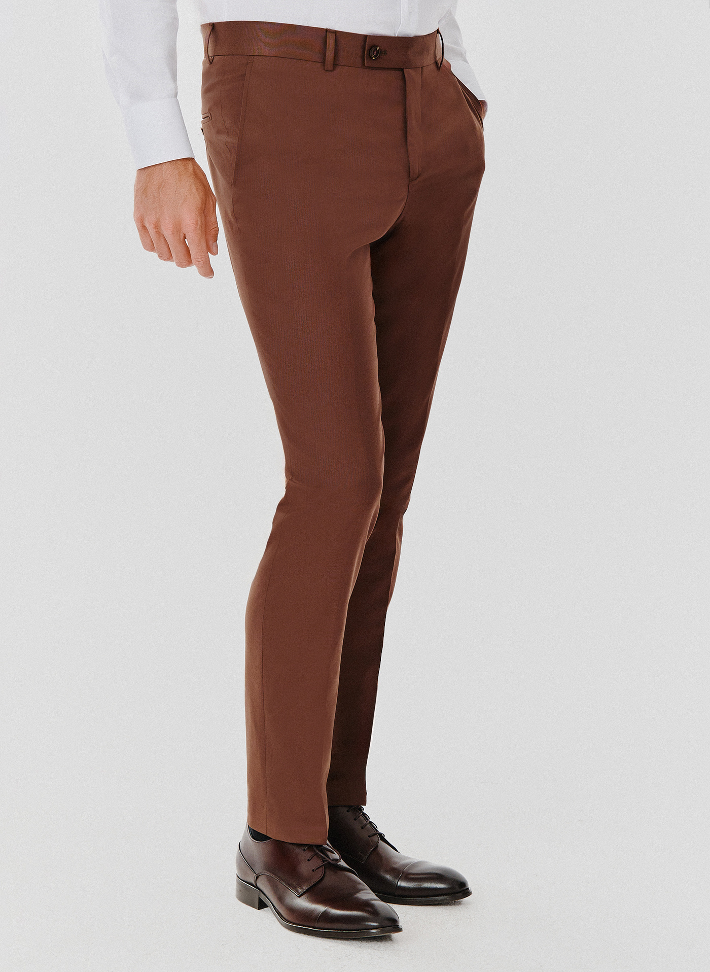 Brązowe męskie spodnie garniturowe - Pako Lorente