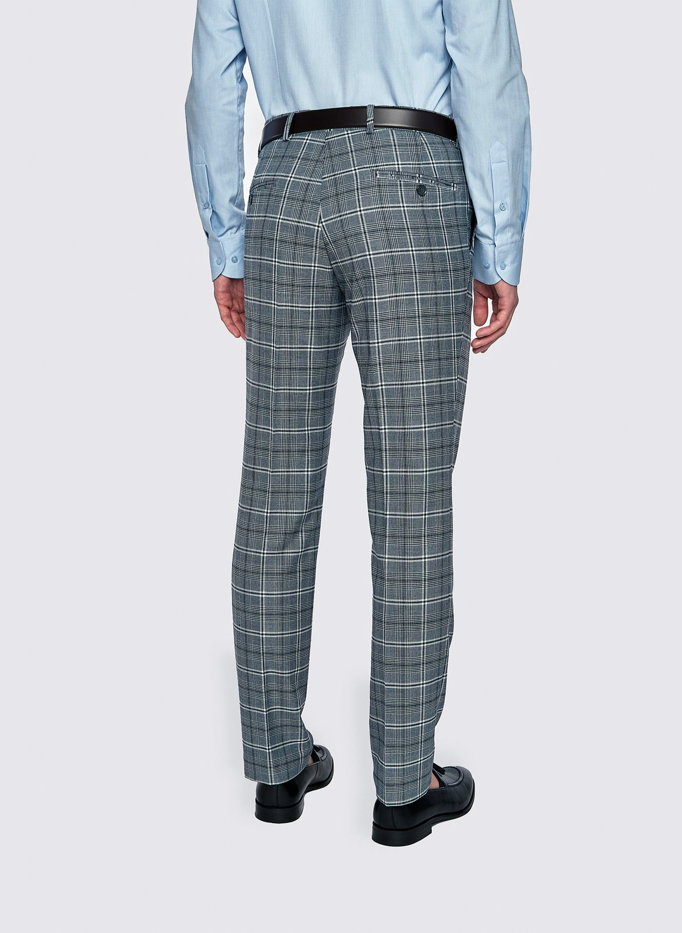 Szare spodnie garniturowe w granatową kratę - Pako Lorente