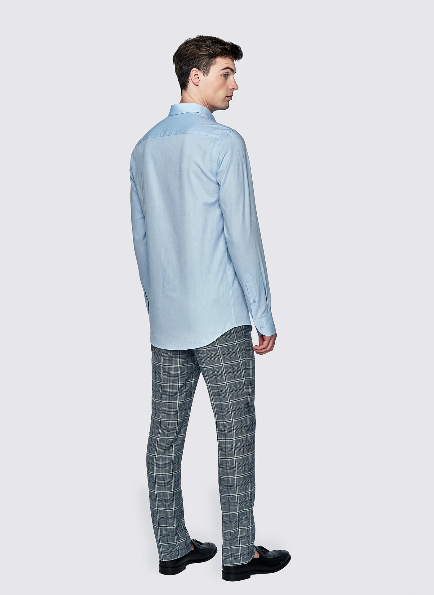 Szare spodnie garniturowe w granatową kratę - Pako Lorente