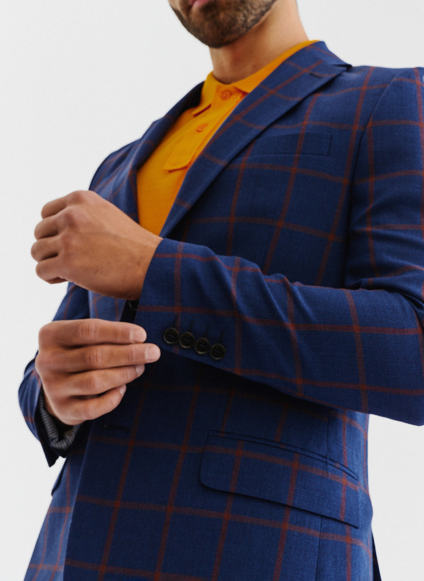 Granatowa casualowa marynarka męska w rudą kratę - Pako Lorente