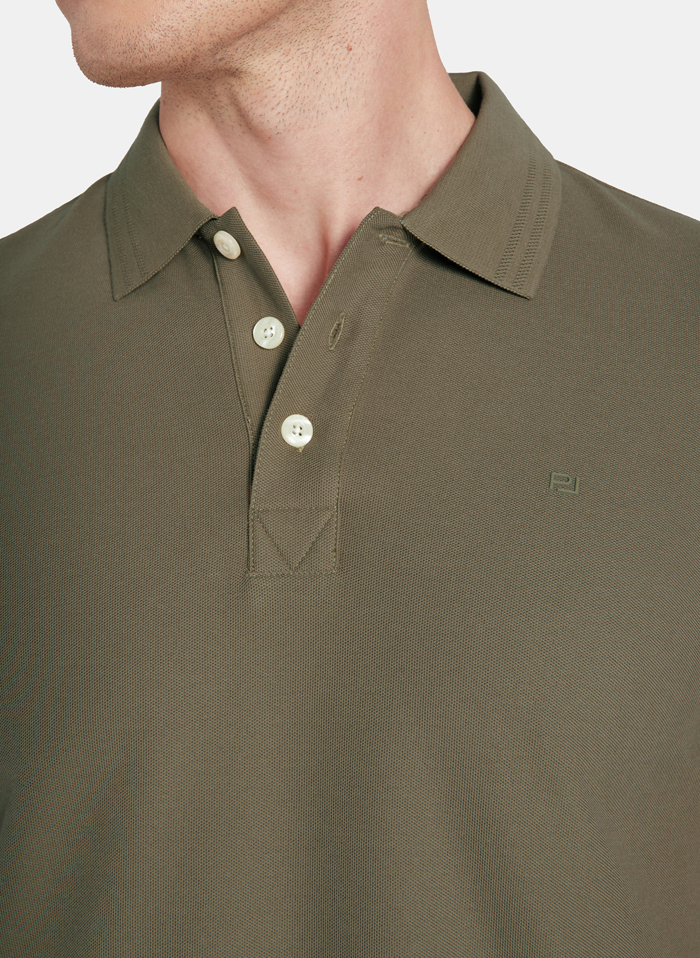 PAKO LORENTE - Oliwkowy t-shirt polo na trzy guziczki - Pako Lorente