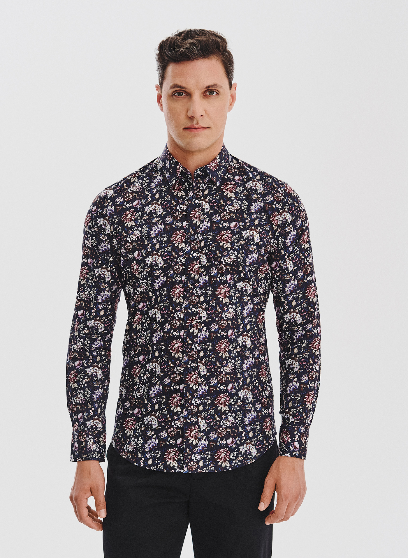 Granatowa koszula w kwiaty - Pako Lorente